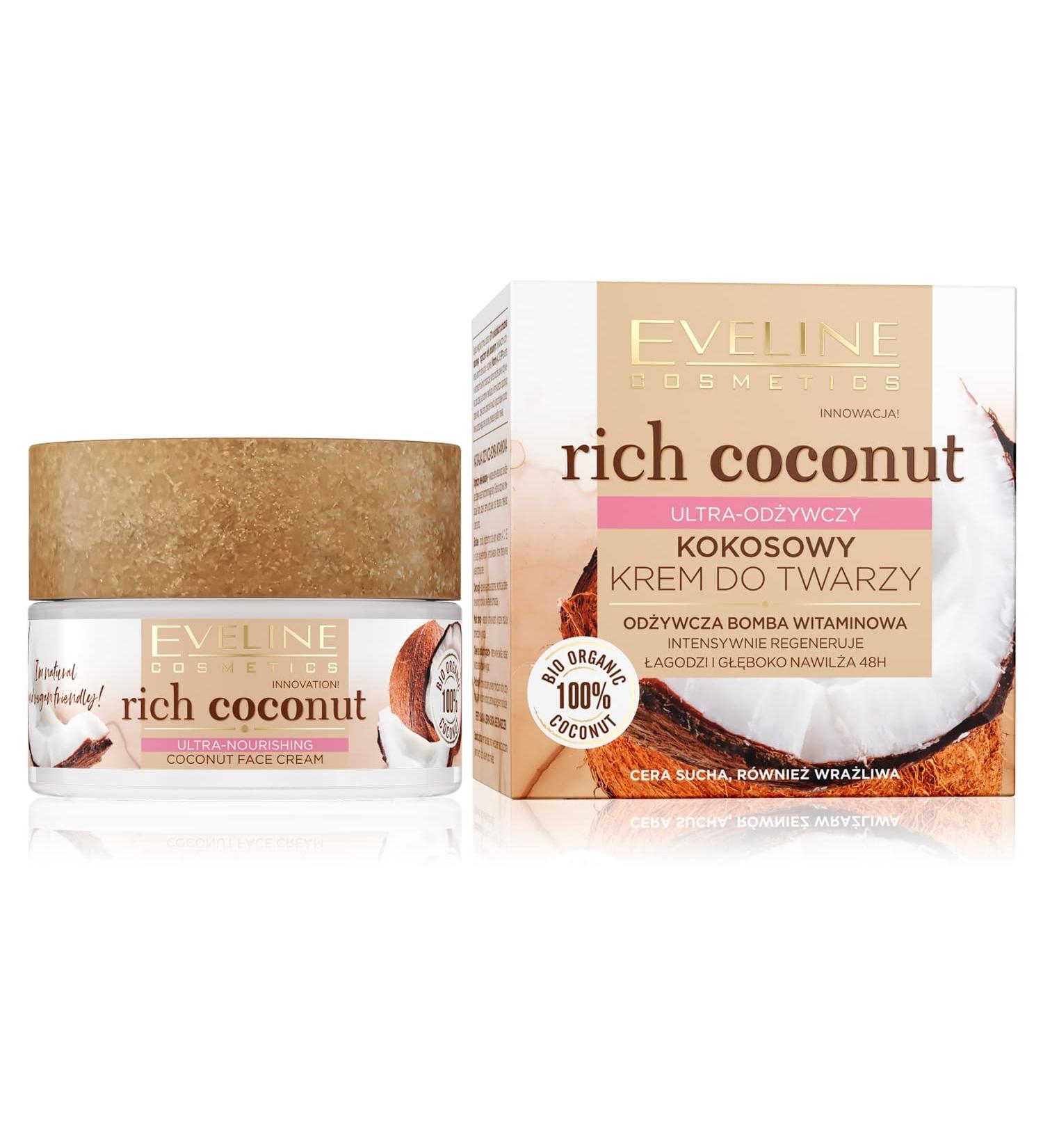 EVELINE COSMETICS Rich Coconut Ultra Nutritioning Facial Cream for Dry Sensitive Skin Perfect Under Makeup Organic Based Vegan Formula 97% Natural Day & Night 50ml - Buy Online on GoSupps.com