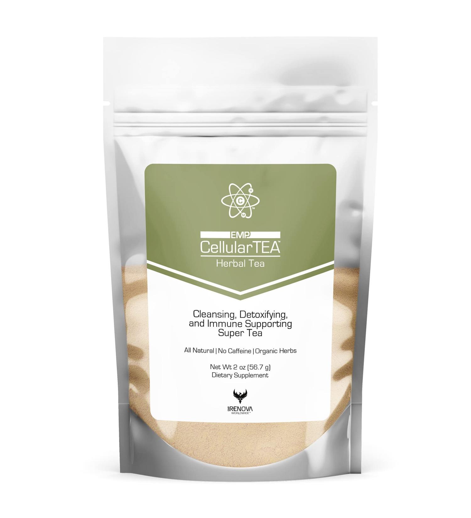 Renova Worldwide CellularTEA - Immunity Support & Detox Cleanse with Organic Cat's Claw, Burdock Root, Echinacea, Turmeric & Ginger - Caffeine-Free Herbal Tea - 48 Servings - Buy Online on GoSupps.com