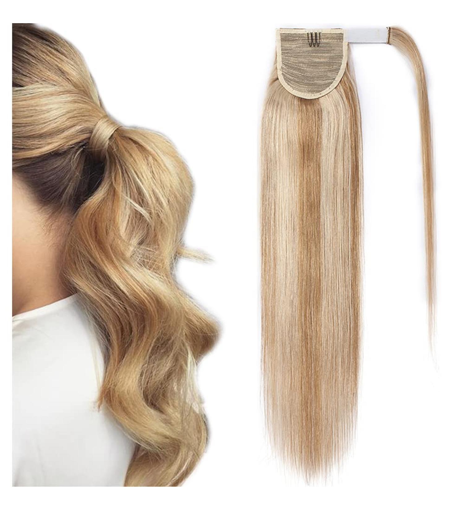 16 inch Wrap Around Ponytail Extension Human Hair 100% Real Remy One Piece Clip in Hair Pieces for Women Natural Invisible Highlights (80g #18P613 Ash Blonde&Bleach Blonde) - Buy Online on GoSupps.com