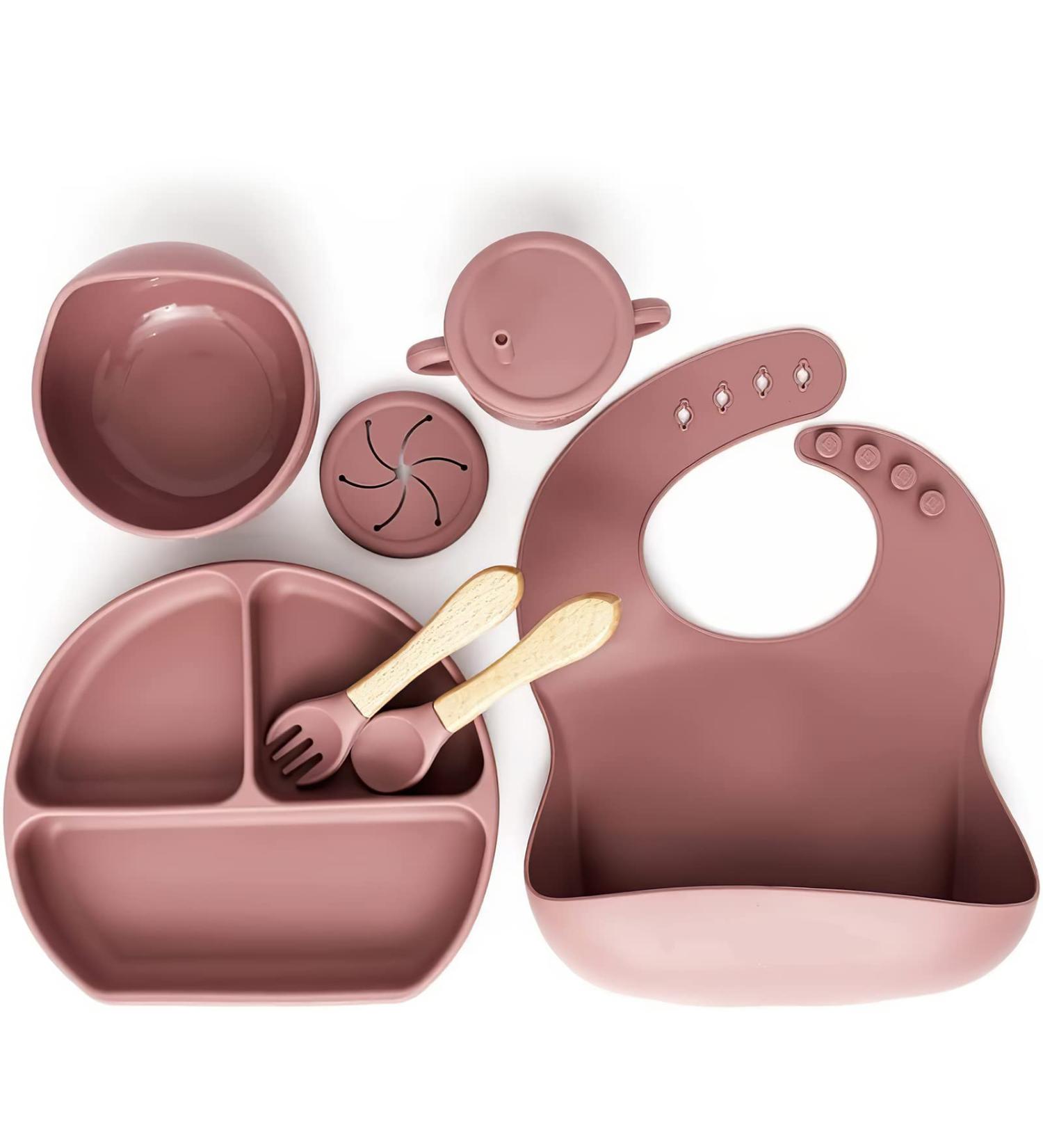 Rose Red Baby Weaning Set - Silicone Feeding Bowls, Plates, Cups, Suction Bowls, Cutlery Set for Babies - Ideal Baby Gifts - Buy Online on GoSupps.com