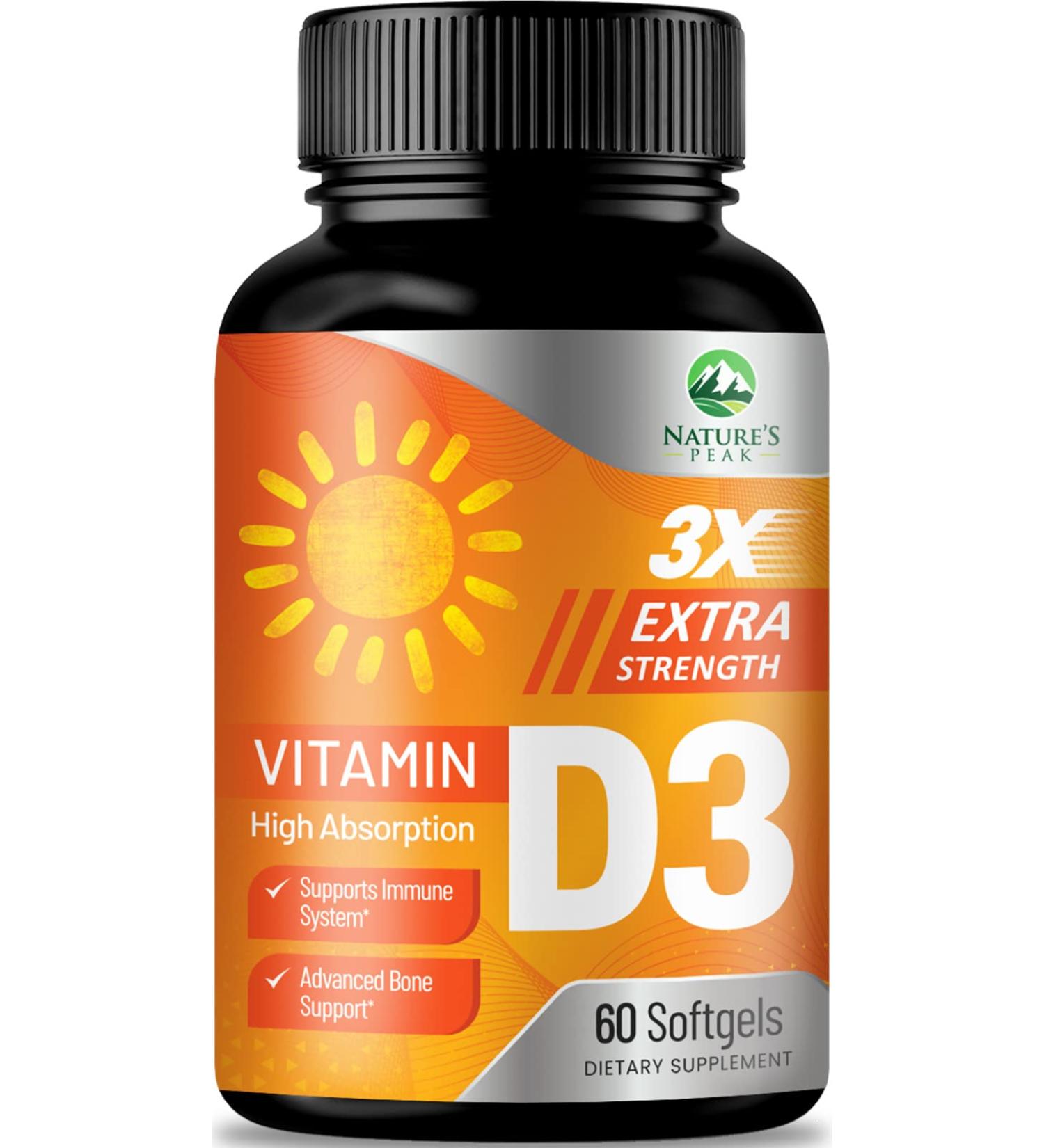 High Potency 5000 IU Vitamin D3 Softgels for Bone, Muscle, and Immune Health - Non-GMO Supplement - 60 Day Supply - Buy Online on GoSupps.com