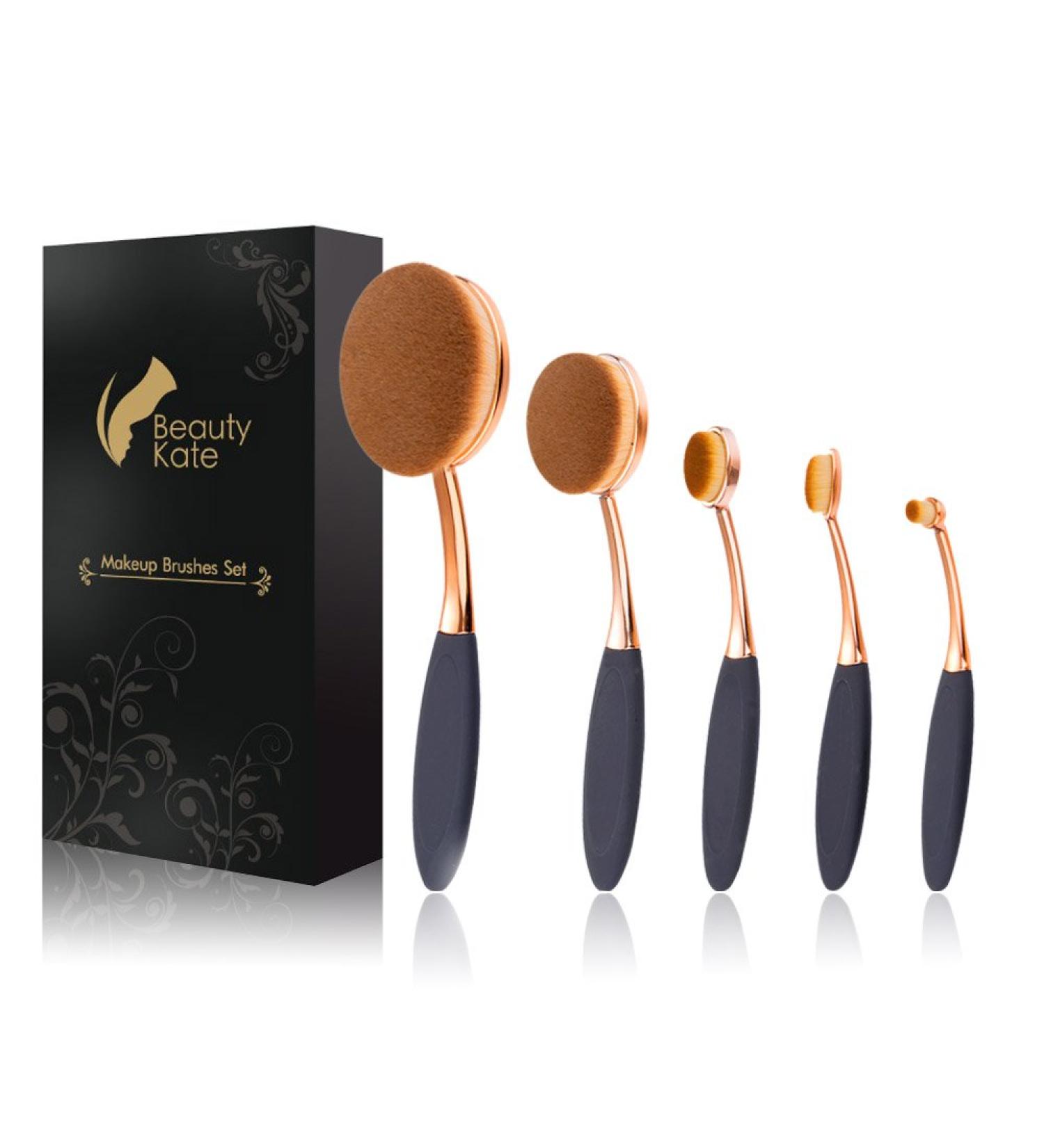 Beauty Kate 5-Piece Oval Makeup Brushes Set - Professional Toothbrush Design for Foundation, Contour, Concealer, Eyeliner Blending - Rose Gold Black - Style 5 - Buy Online on GoSupps.com