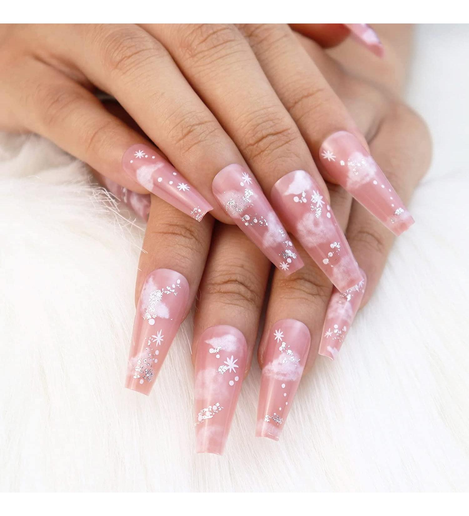 BABALAL Coffin Press on Nails - 24pcs Medium Fake Nails with Glue, Brown Rhombus Designs for Full Cover Ballerina Acrylic False Nails - Buy Online on GoSupps.com