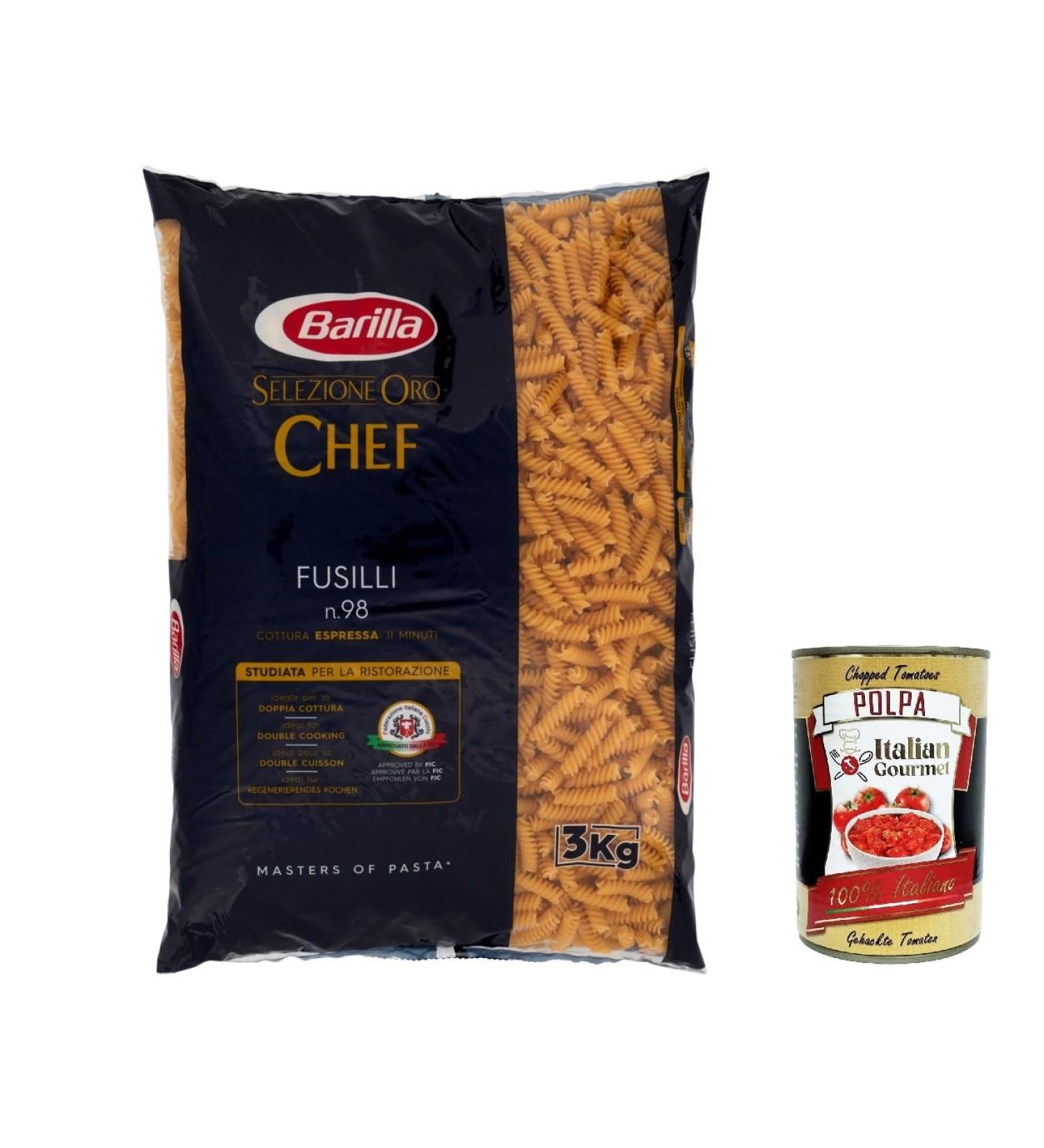  Italian Gourmet E.R. Barilla Pasta Selezione Oro Chef Fusilli n 98 Lot de 3 kg de p tes italiennes + Polpa Italian Gourmet 400 g - Buy Online on GoSupps.com