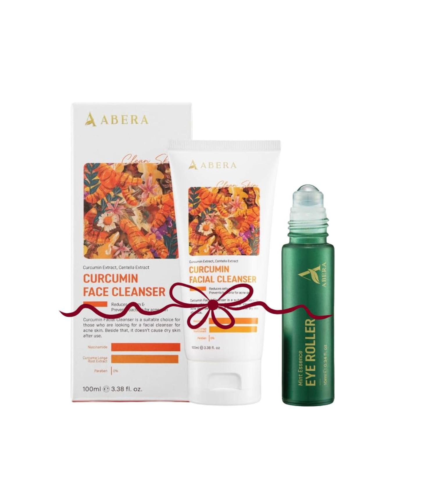 ABERA Turmeric Face Cleanser & Eye Roller Set Curcumin Facial Wash for Acne & Brightening + Cooling Eye Roller Serum for Dark Circles & Puffiness Relief - Buy Online on GoSupps.com