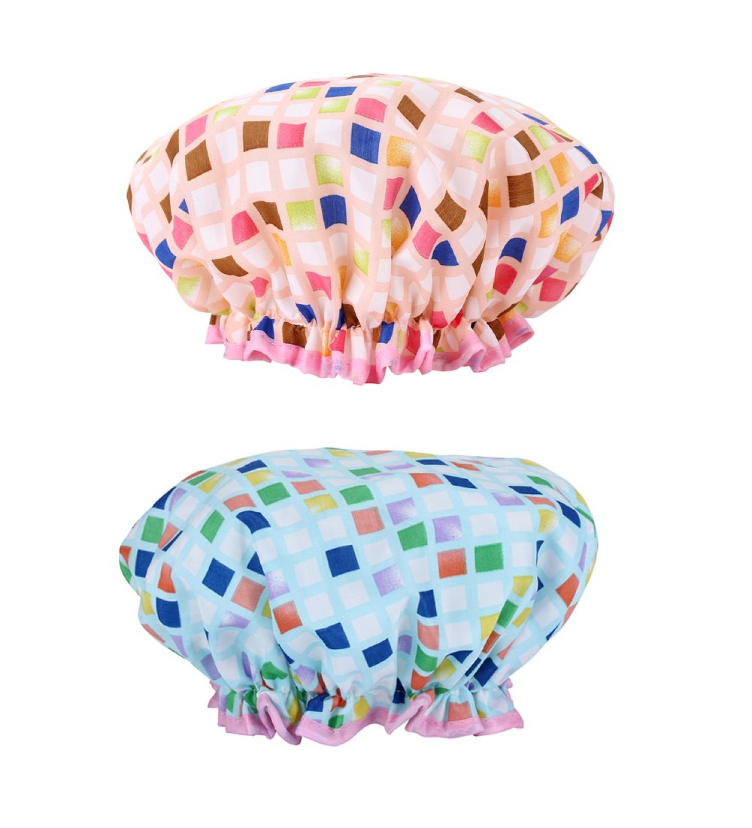 Double Waterproof Layer Shower Cap Set for Women - Blue & Pink Pack of 2 | Trendy EVA Bathing Hat - Buy Online on GoSupps.com