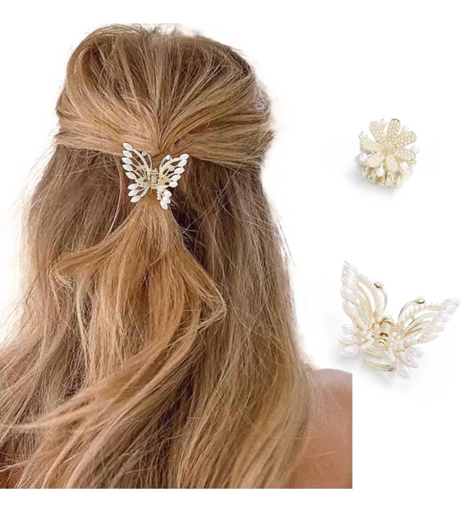 Bartosi Butterfly Mini Hair Claw Clips - Pearl Flower Hair Barrettes for Women and Girls (Pack of 2) - Buy Online on GoSupps.com