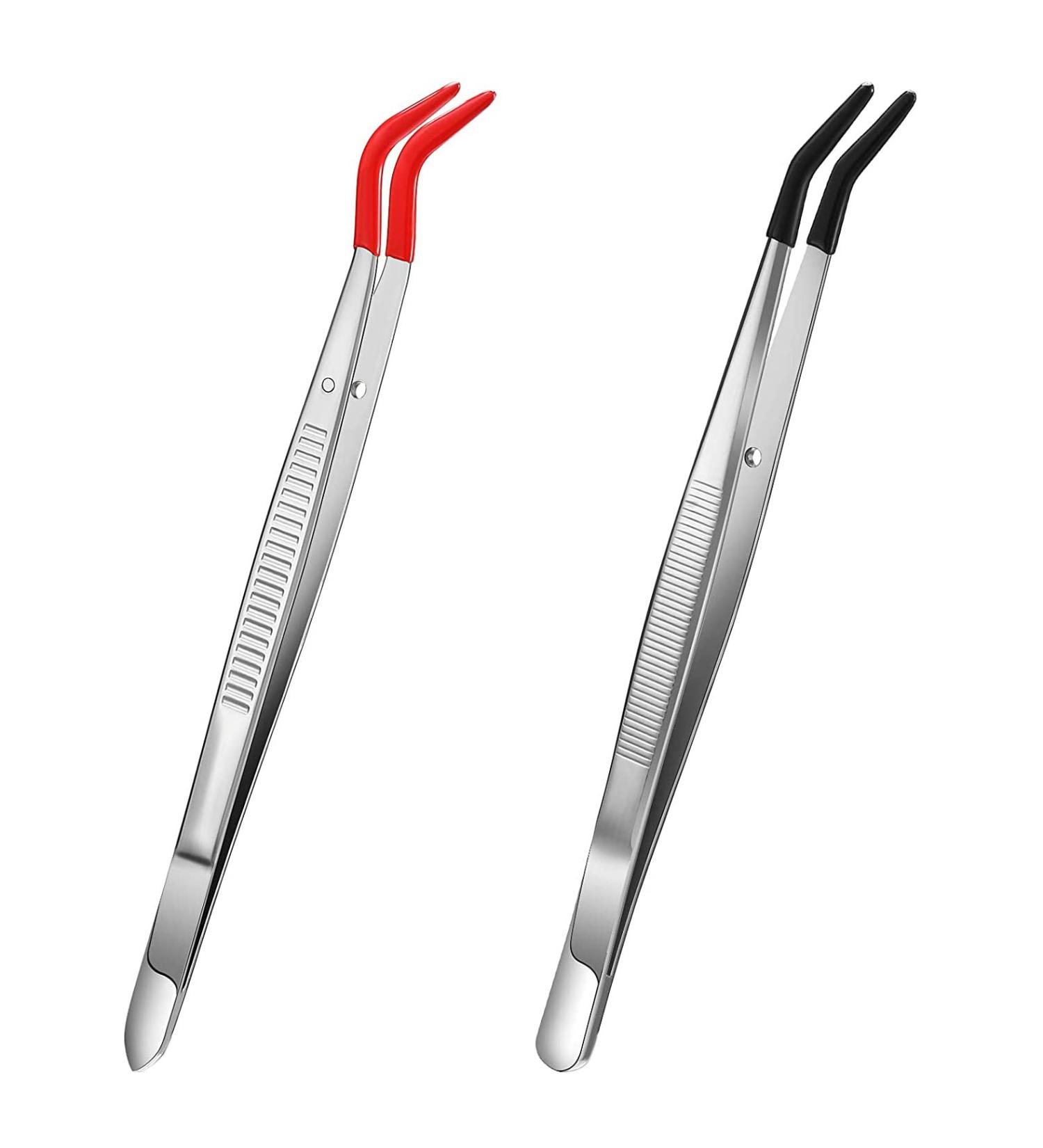 Plouluyt Curved Tweezers Set - 2 Pieces Stainless Steel with Rubber Tips for Jewelry Making & Laboratory Use - Buy Online on GoSupps.com