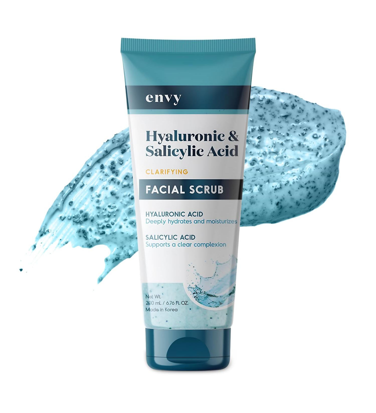 Envy Hyaluronic & Salicylic Acid Face Scrub - Vegan Anti-Aging Exfoliator for All Skin Types - Deep Hydration & Moisturization - 200ML Korean Skin Care - Buy Online on GoSupps.com