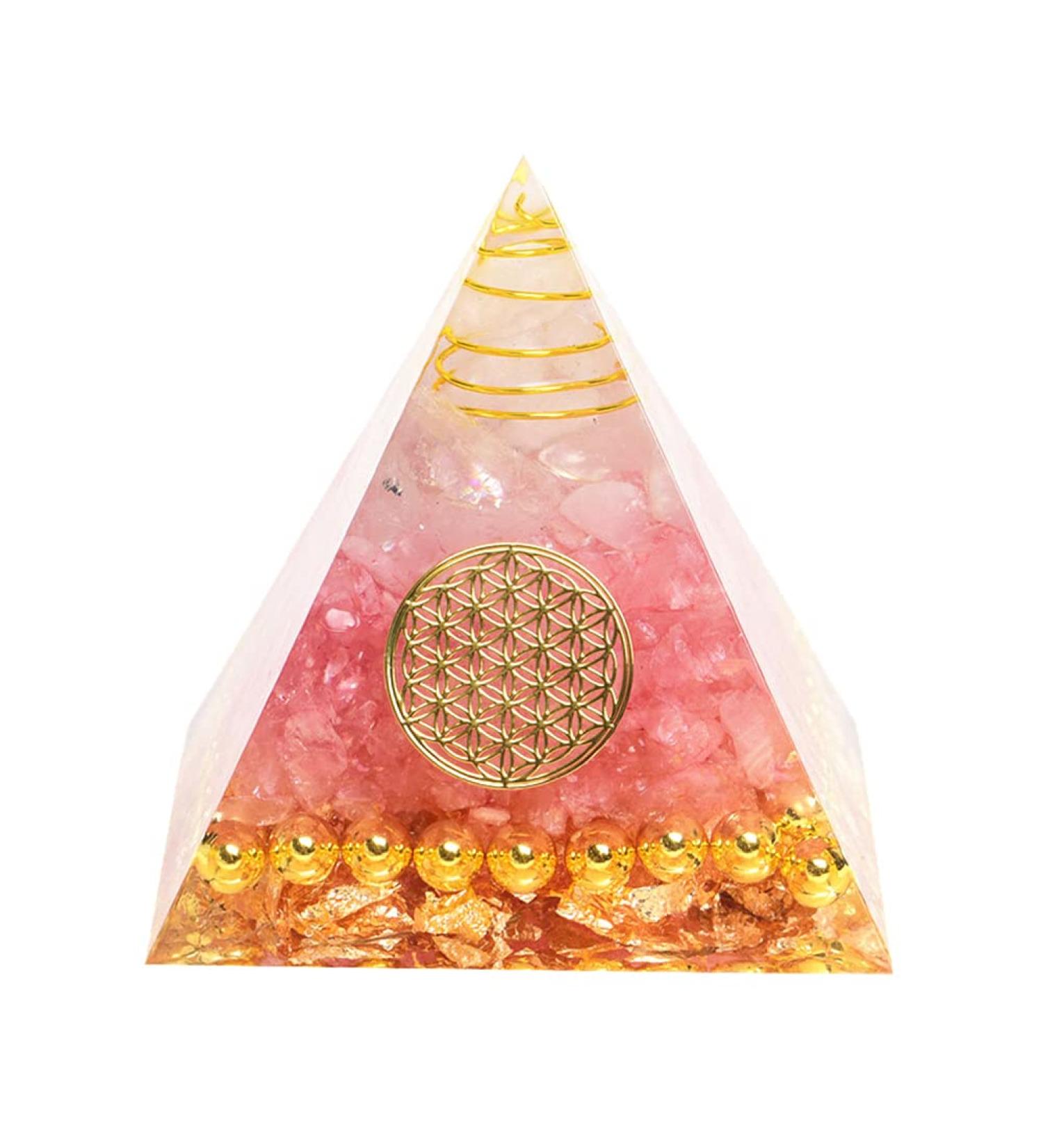 Pink Moonstone Crystal Orgone Pyramid - Energy Tower for Chakra Healing with Flower of Life Design - Handcrafted Orgonite Jewelry - Buy Online on GoSupps.com