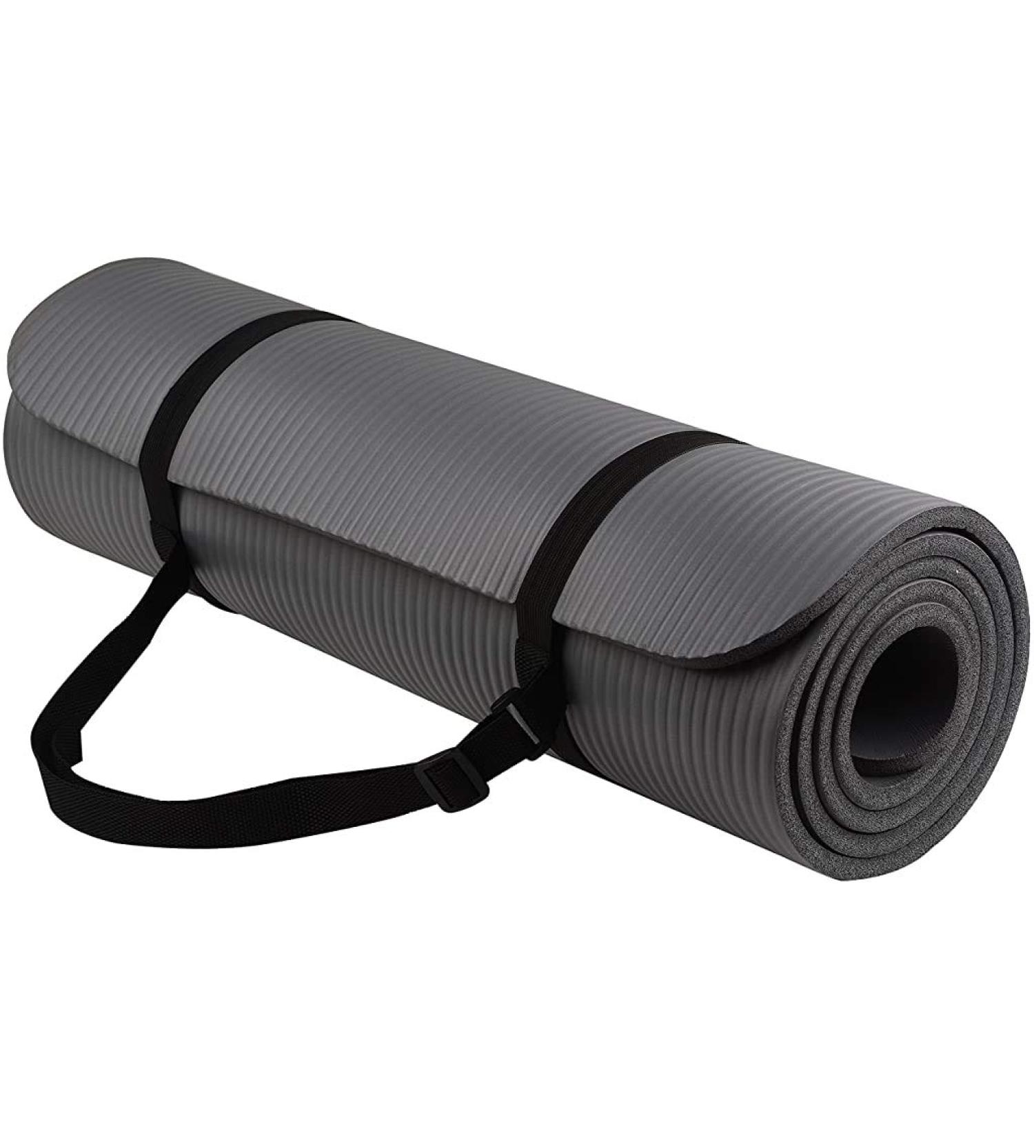 Everyday Essentials 1/2-Inch Extra Thick High Density Anti-Tear Exercise Yoga Mat with Carrying Strap Gray