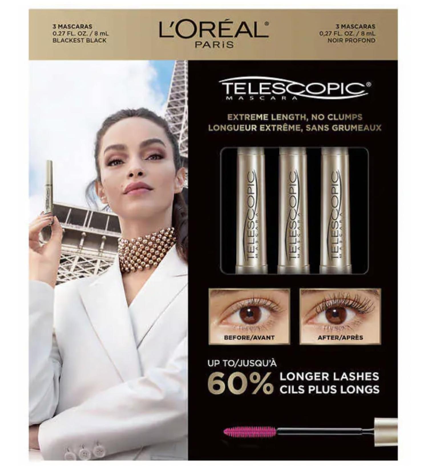 L Or al Paris Telescopic Mascara Blackest Black 3-pack
