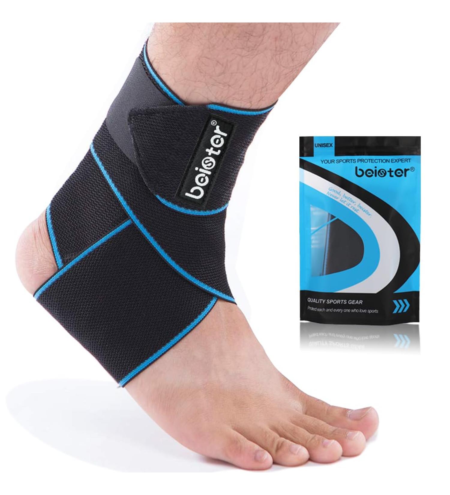 Beister Adjustable Compression Ankle Brace Elastic Foot Support Wrap Sprains Foot Brace for Sports Protect Arthritis Plantar Fasciitis Achilles Tendonitis Blue 1 Pair (Pack of 1) - Buy Online on GoSupps.com