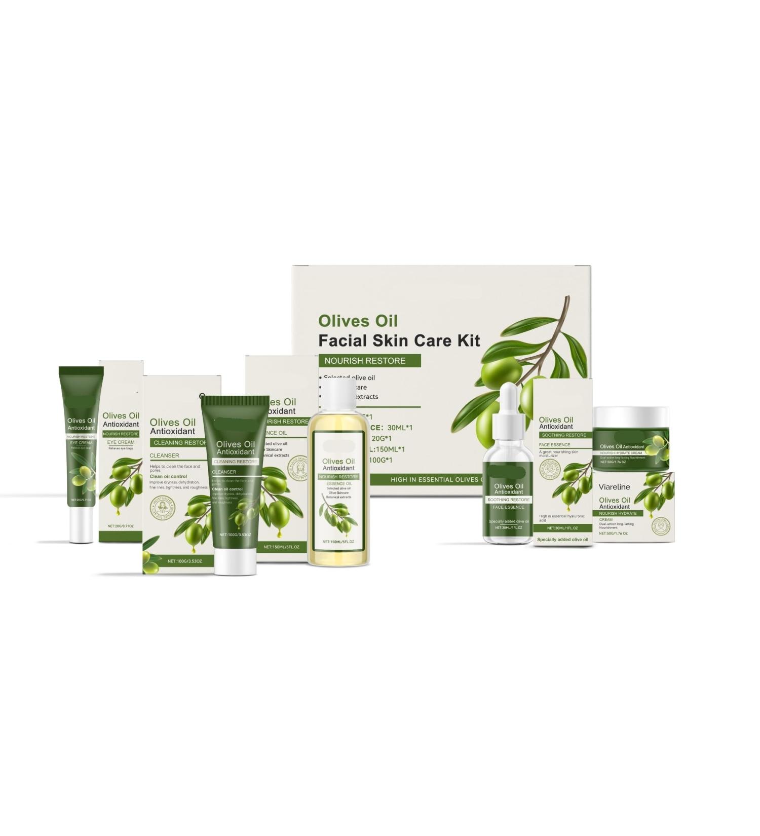 Coffret Soins Visage L'huile D'olive Hydratant Apaisant Anti-dess chement Et lasticit La Peau | Quotidiens (huile Cr me Contour Des Yeux Nettoyant S rum Hydratante)(3PCS) 1 g (Lot de 1) - Buy Online on GoSupps.com