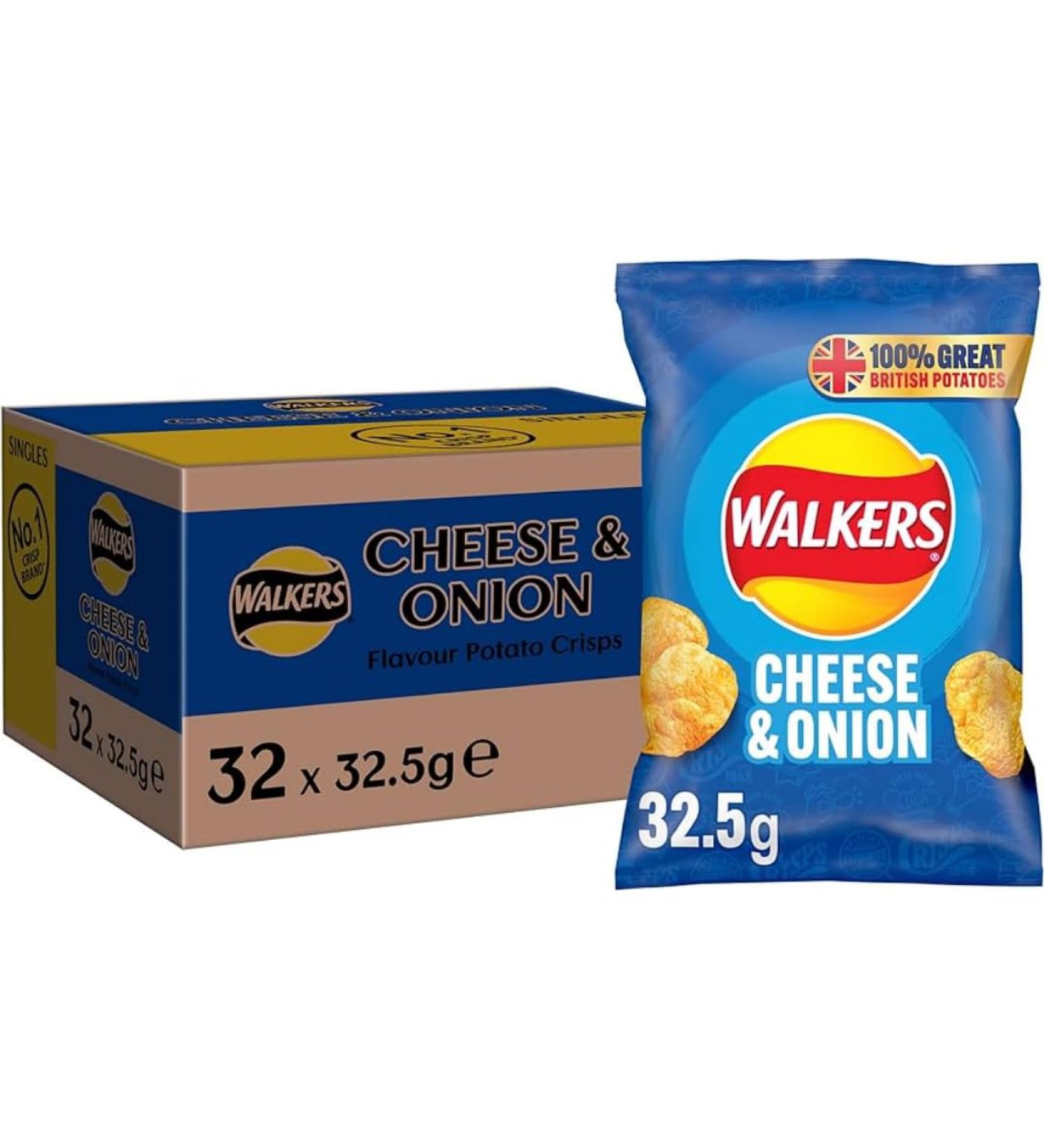 Walkers Cheese and Onion Crisps Chips 32.5g x 32 Pieces - Buy Online on GoSupps.com