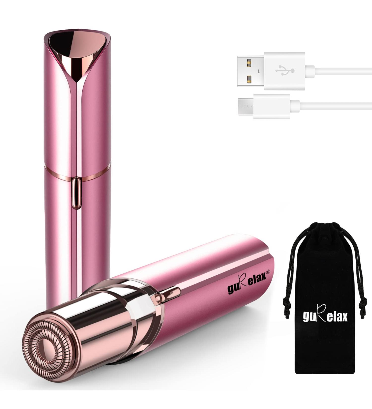 Pain-Free USB Hair Remover for Women - Waterproof Razor with LED Light for Fine Hair & Peach Fuzz - Rose Madder - Buy Online on GoSupps.com