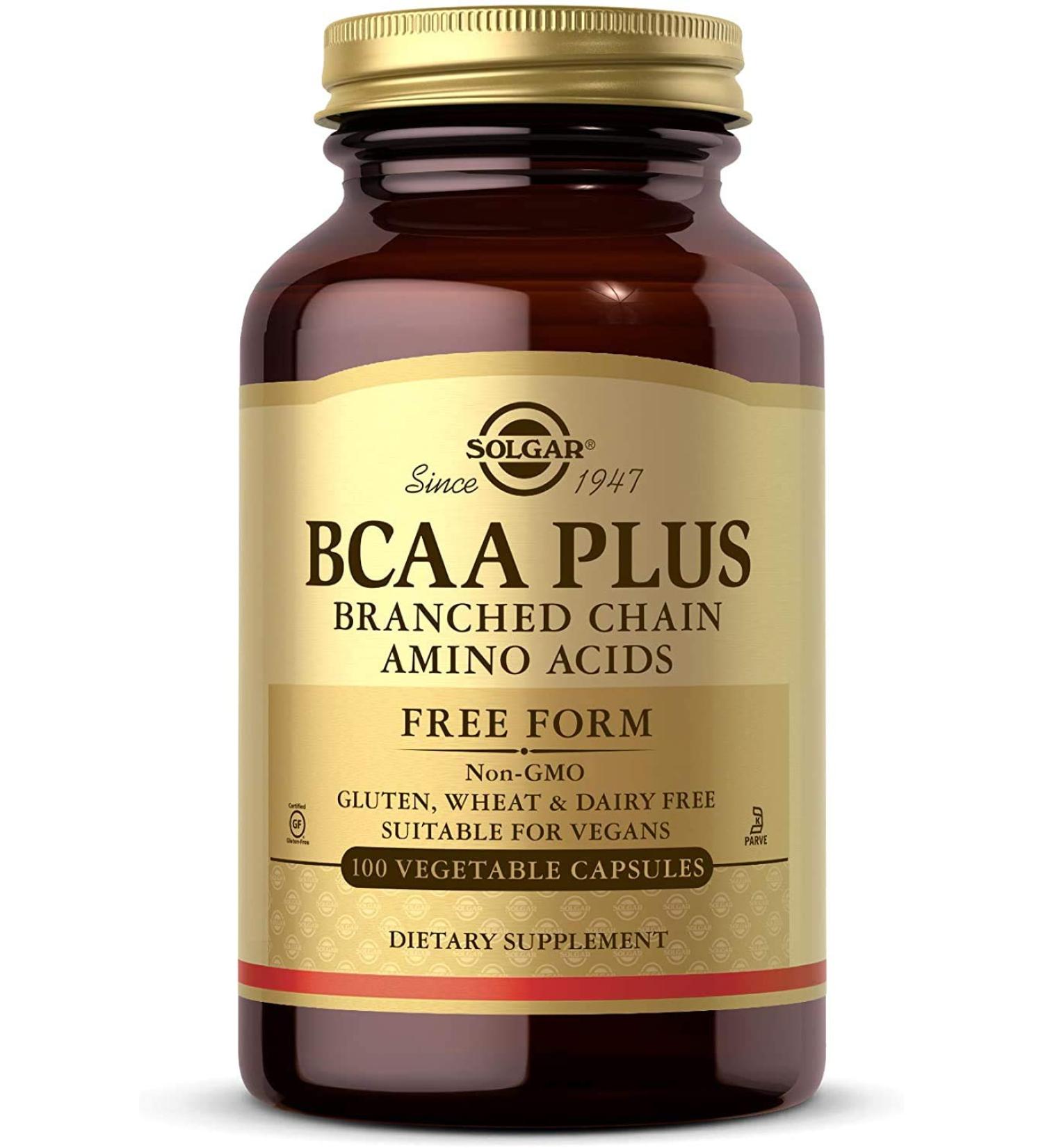 Solgar BCAA Plus Free Form | 100 Vegetable Capsules for Muscle Support - Buy Online on GoSupps.com