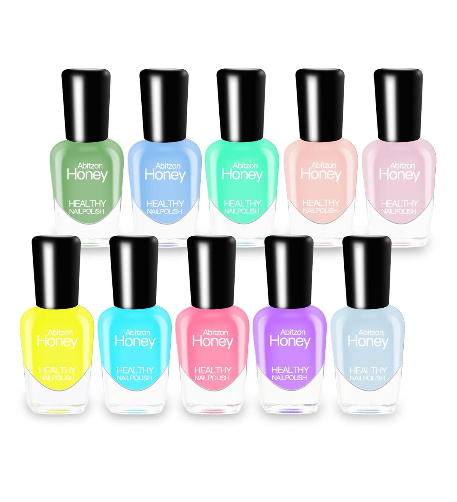 Abitzon 10 Bottle Nail Polish Set - Non-Toxic Eco-Friendly Easy Peel Off & Quick Dry Water Based Multicolor - Buy Online on GoSupps.com