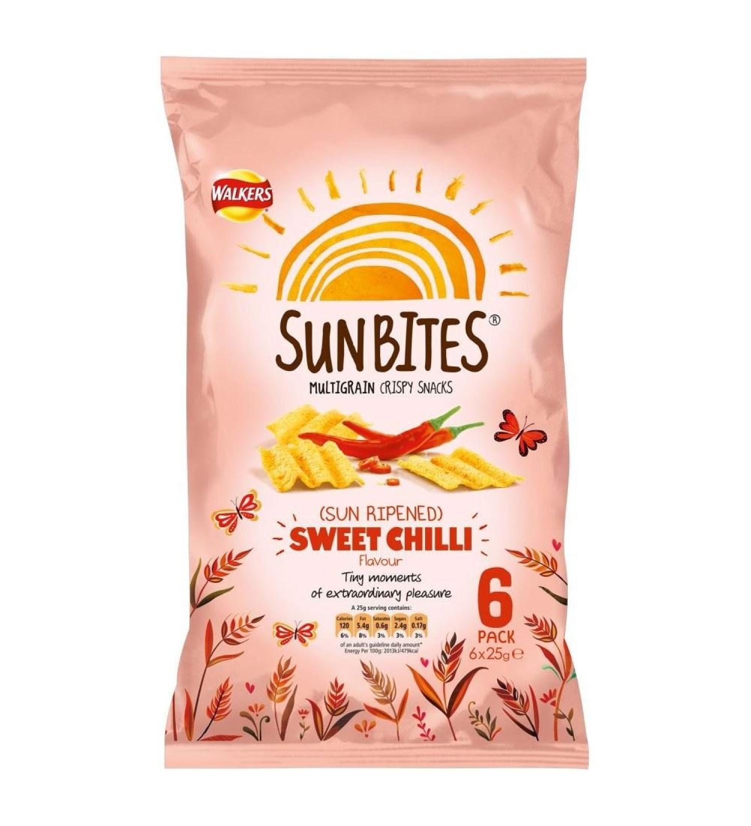 Wotsits Walkers SunBites Wholegrain Snacks - Sun Ripened Chilli (6x25g) - Pack of 6