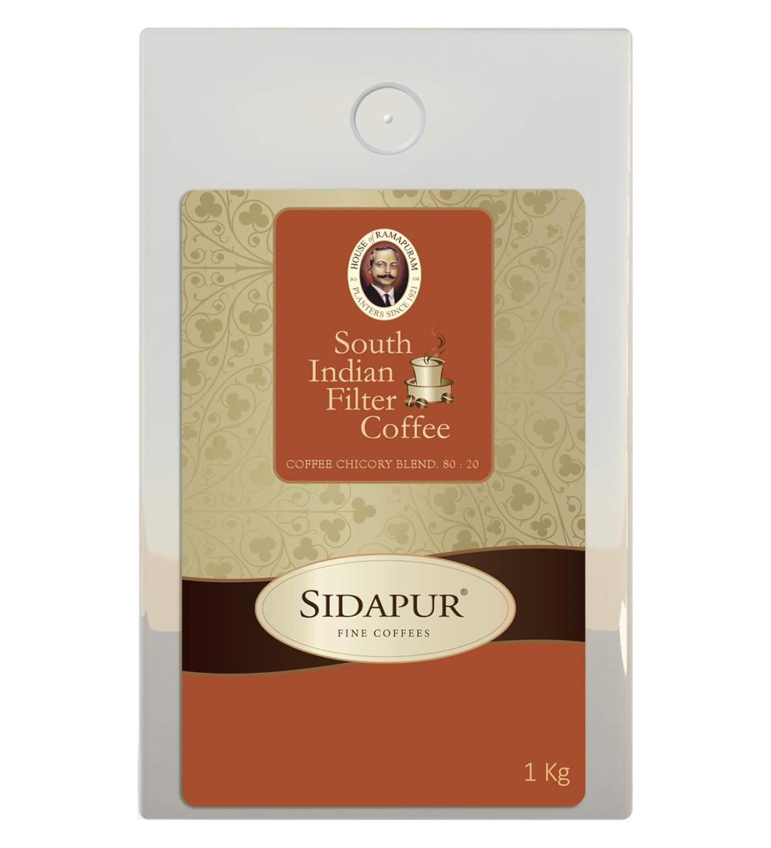 Sida'pur - South Indian Filter Coffee - Roasted And Ground - Coffee 80% : Chicory 20% - 1Kg Bag - Buy Online on GoSupps.com