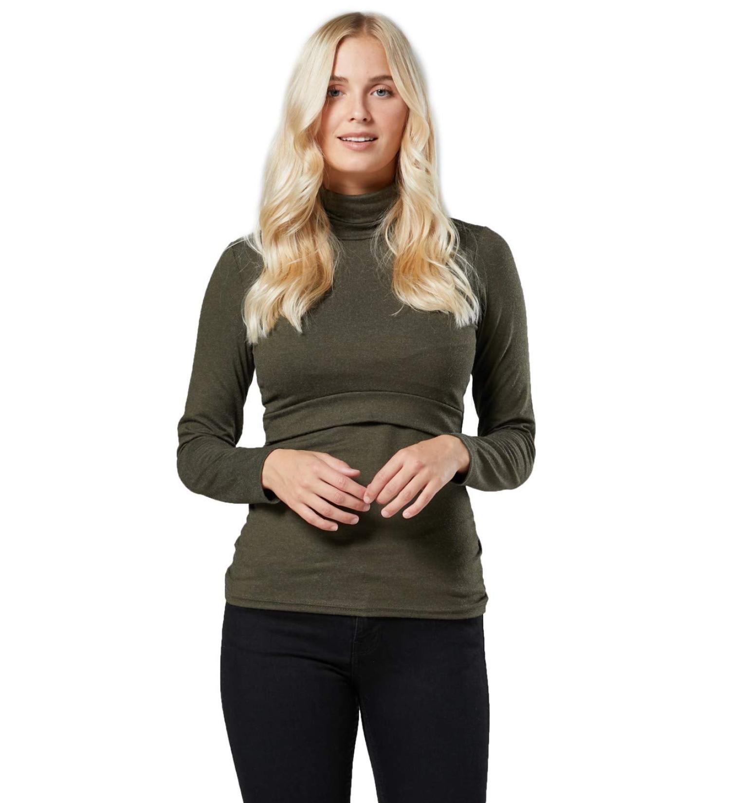 Happy Mama Maternity Nursing Roll Neck Top 1289 - Khaki, Size 16 - Buy Online on GoSupps.com