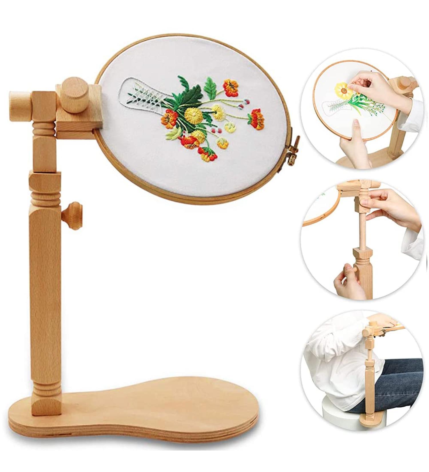 Rotating Cross Stitch Embroidery Hoop Stand - Hands-Free Lap Holder for Needlework Projects | Natural Beech Wood - Buy Online on GoSupps.com