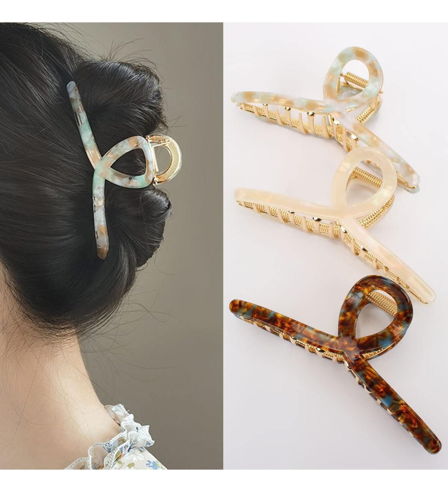 3-Pack Large Metal Acetate Hair Claw Clips - Hair Styling Accessories for Thick and Thin Hair - Perfect Gift for Wife/Girlfriend - Ivory White, Green White, Amber - Buy Online on GoSupps.com