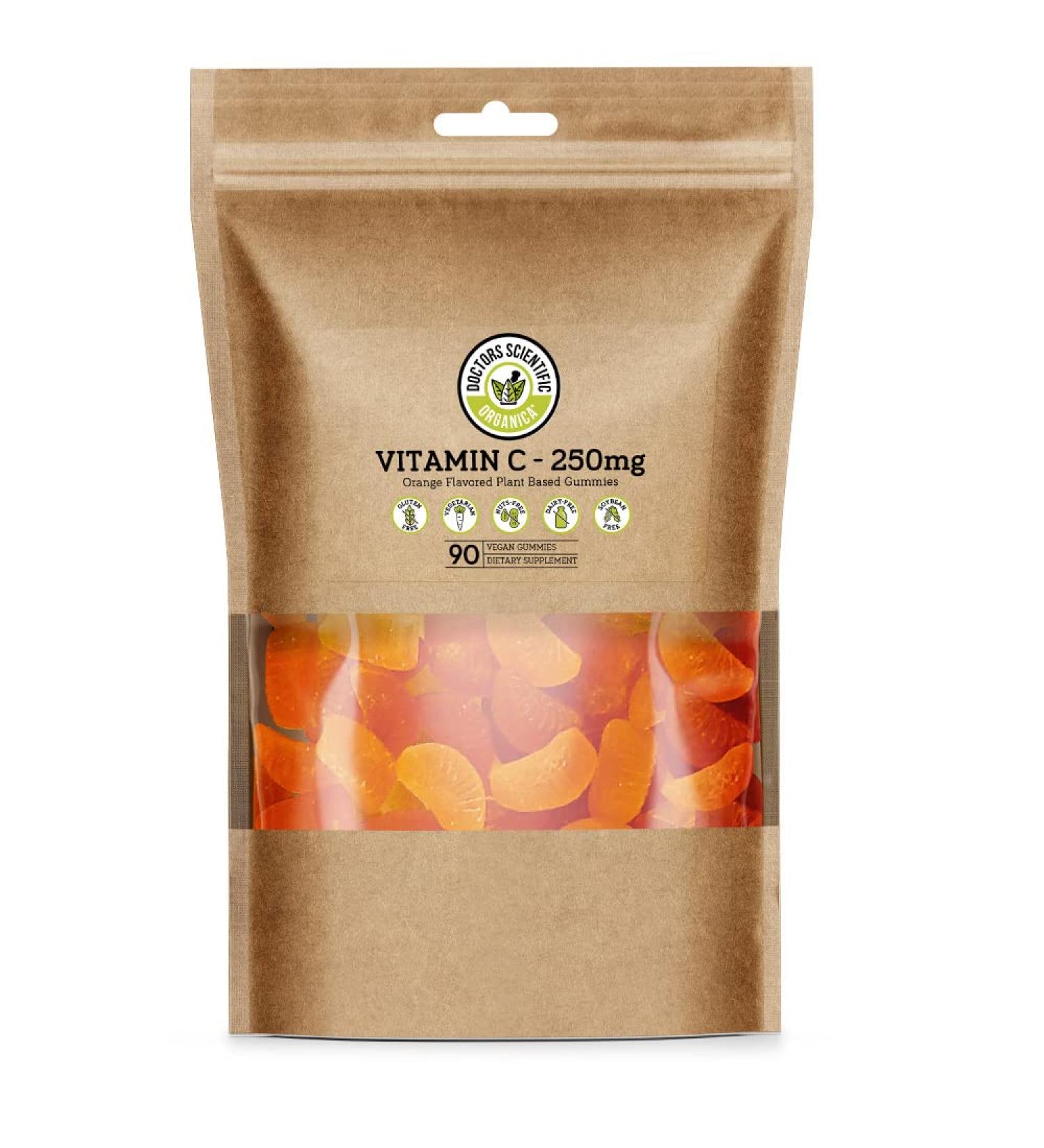 Doctors Scientific DSO Vitamin C Gummies - Delicious and Natural Orange Flavored Gummies - Vegan Plant Based Gummies 90 Count - Buy Online on GoSupps.com