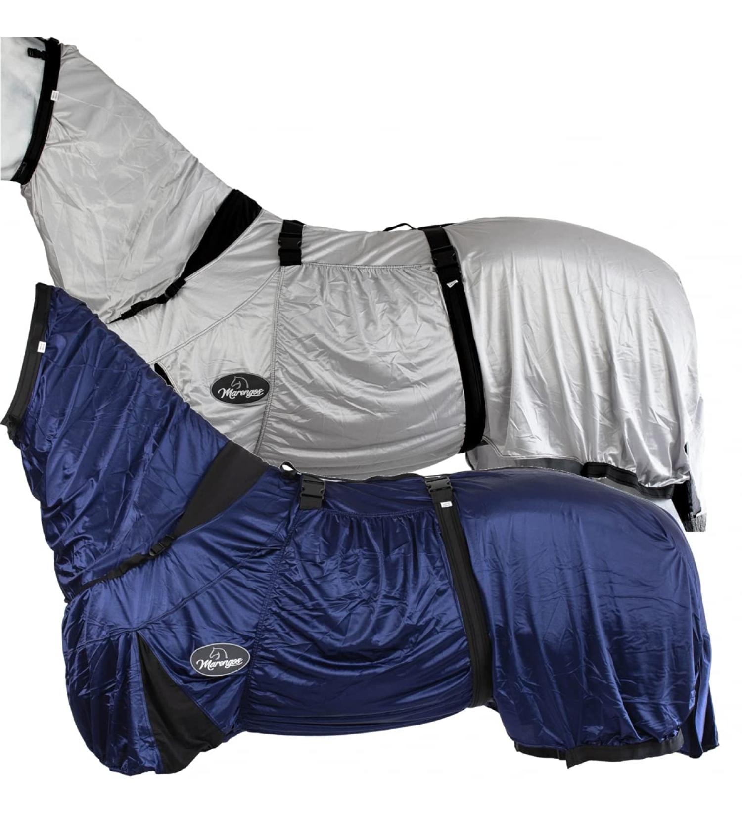 Marengos Eczema Ceiling Blanket for Horses | Neck & Abdomen Protection | Fine-Meshed Insect Shield | Double Front Closure | Outdoor Horse Blanket 145cm Night Blue - Buy Online on GoSupps.com