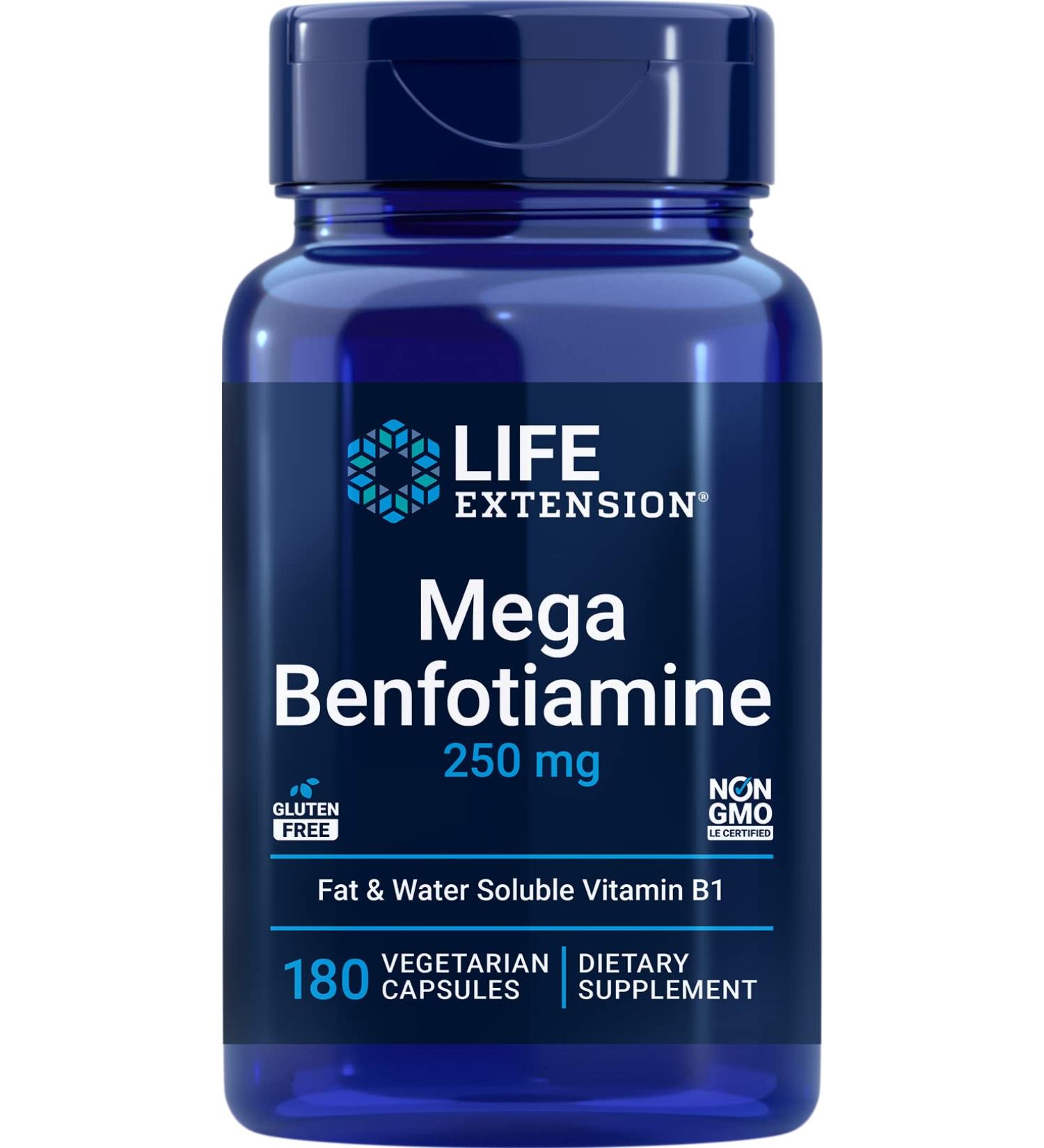 Life Extension Mega Benfotiamine 250mg 180 Veg Caps with Thiamine - Vitamin B1 Supplement - Buy Online on GoSupps.com