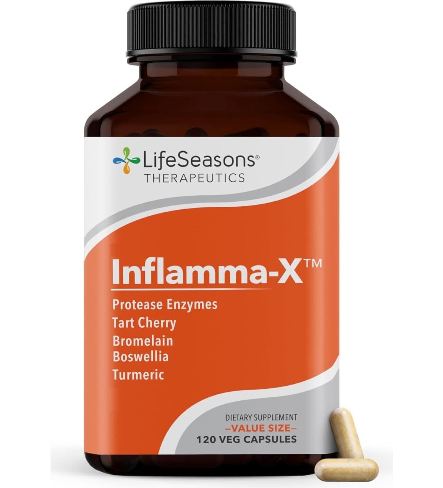 LifeSeasons Inflamma-X Joint & Tissue Support Supplement Supports Muscle Comfort, Recovery & Flexibility Herbal Formula with Turmeric, Bromlein, Protease 120 Capsules 120 Count (Pack of 1) - Buy Online on GoSupps.com
