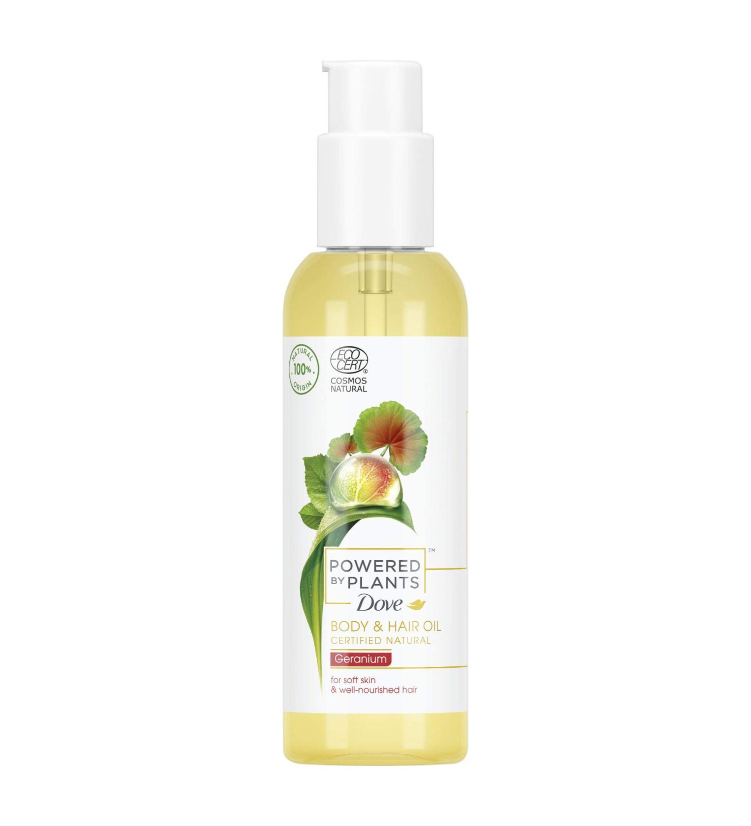 Dove Powered by Plants Natural Cosmetics Body & Hair Oil Geranium - Plant-Based Active Ingredients for Soft Skin & Well-Groomed Hair 100 ml - Shop Internationally - Buy Online on GoSupps.com