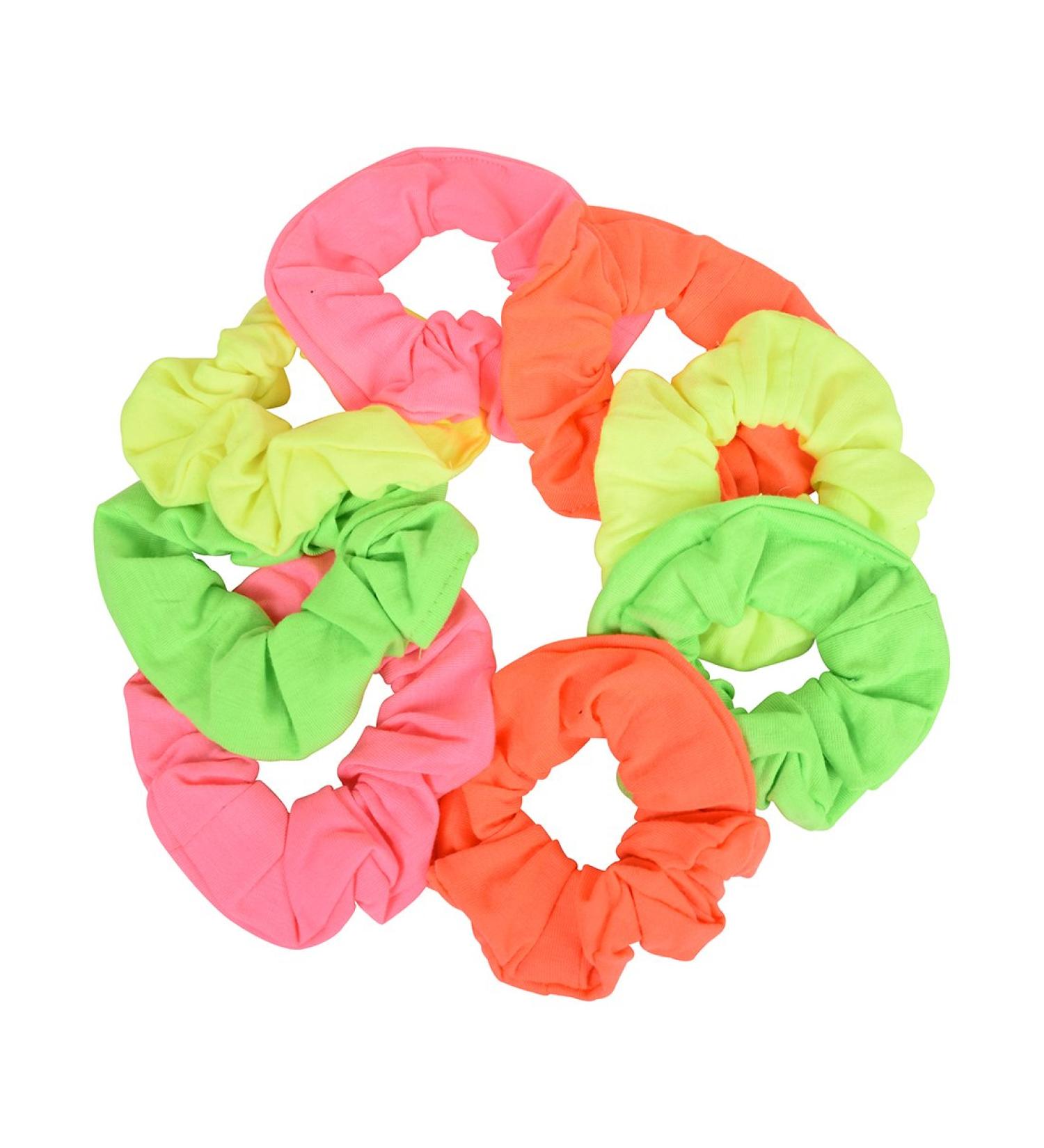 Set of 8 Neon Color Solid Hair Scrunchies - Pink, Yellow, Green, Orange - Buy Online on GoSupps.com