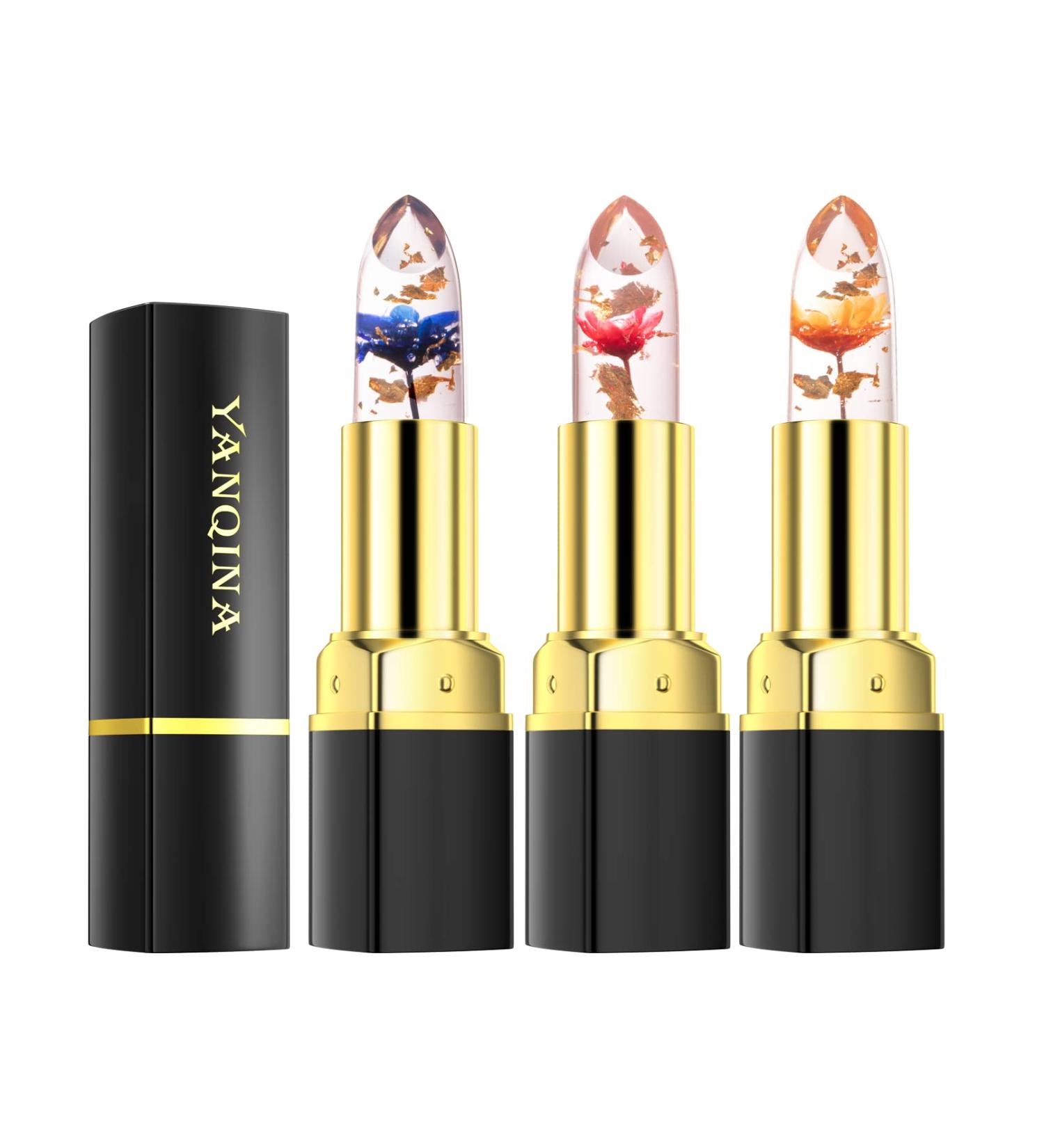 AZLESLOG 3 Pack Crystal Flower Jelly Lipstick Set - Color Change Long Lasting Lip Gloss for Nourishing Moisture - Buy Online on GoSupps.com