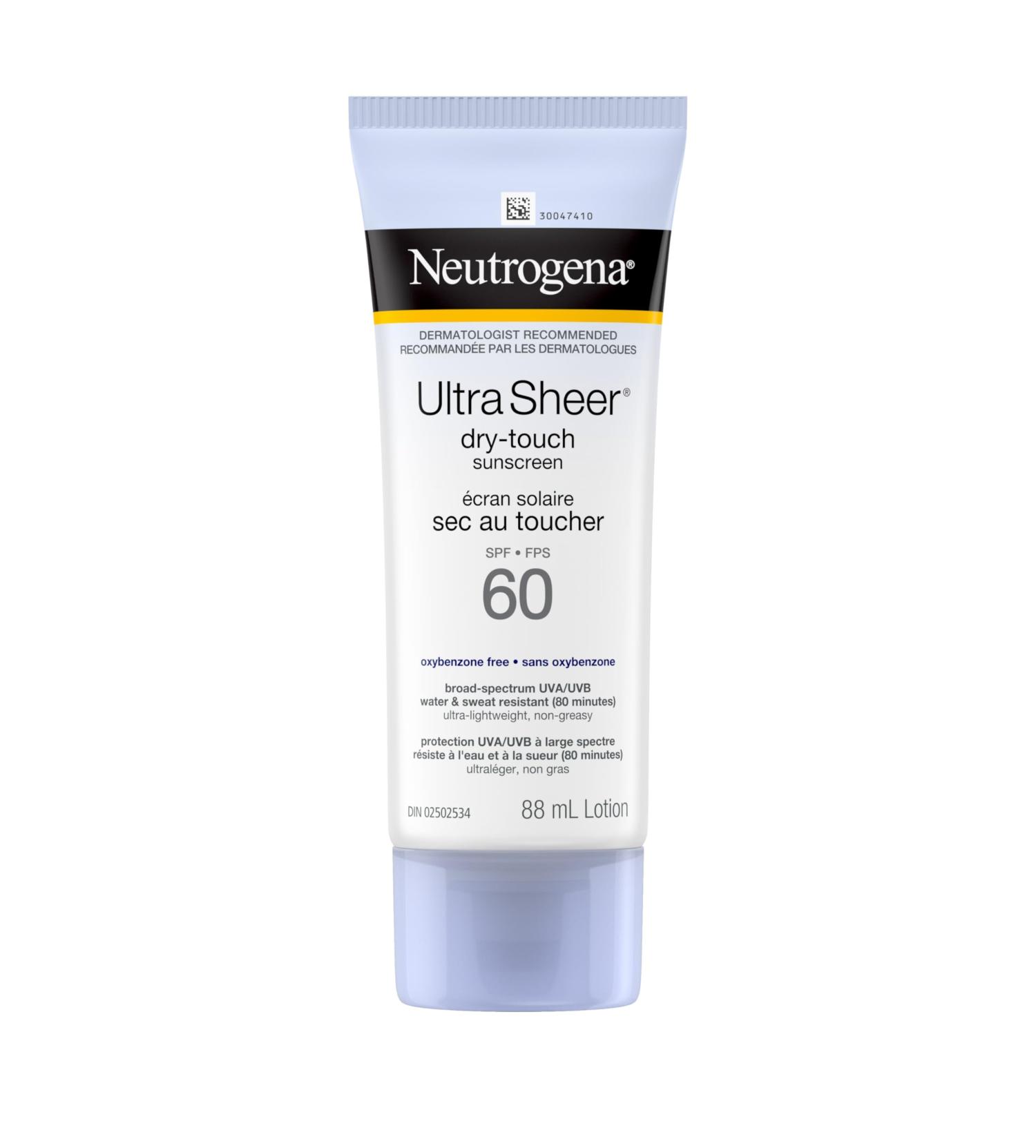 Neutrogena Ultra Sheer Dry-Touch Sunscreen Lotion Broad Spectrum SPF 60 UVA/UVB Protection Oxybenzone-Free Light Water Resistant Non-Comedogenic & Non-Greasy 88 mL - Buy Online on GoSupps.com