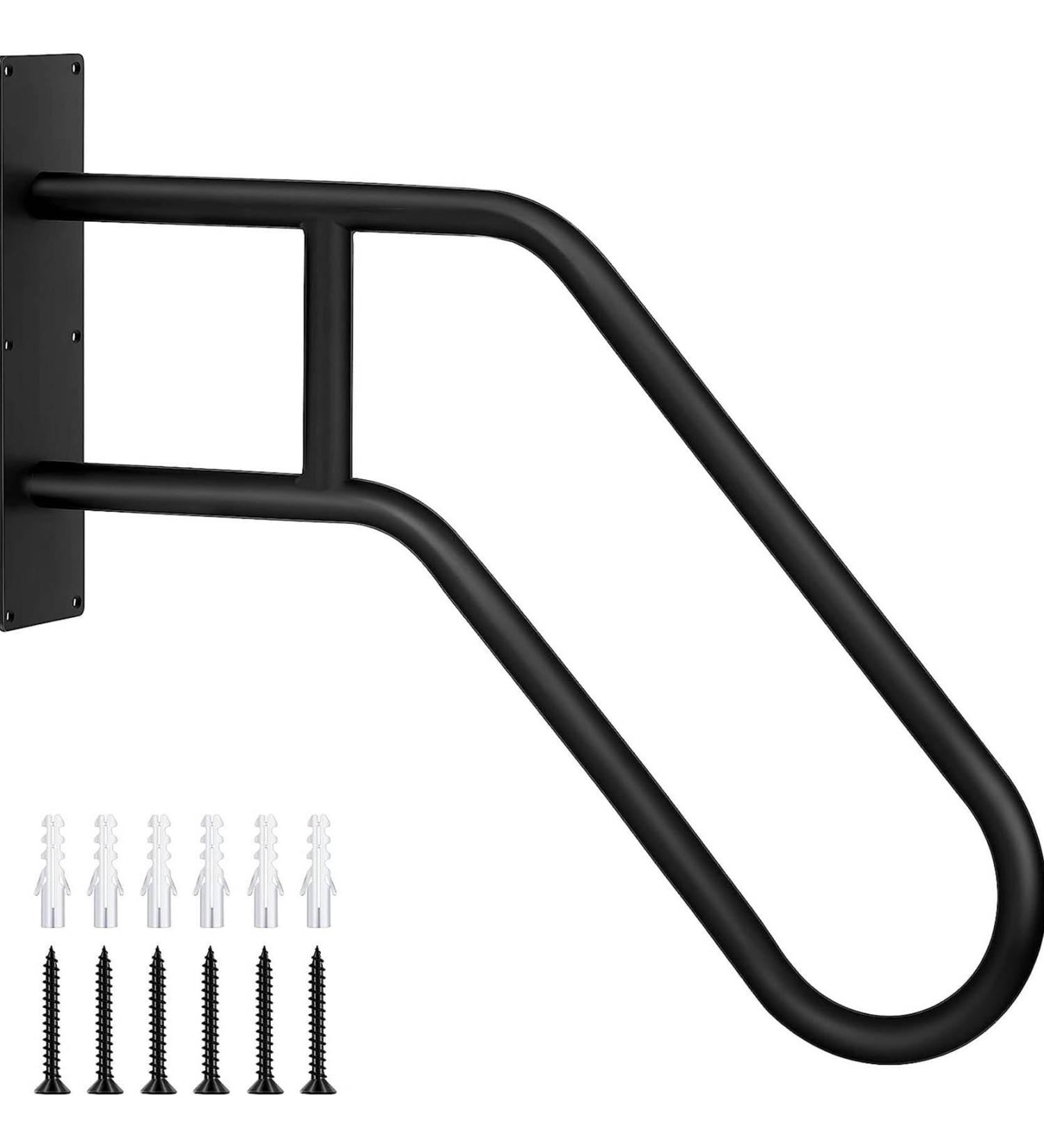 Outdoor Step Wall Mounted Handrail U-shaped Hand rail With Matt Black Finish For Garden Wall porch Garage Railing Non Slip grab bar - Buy Online on GoSupps.com
