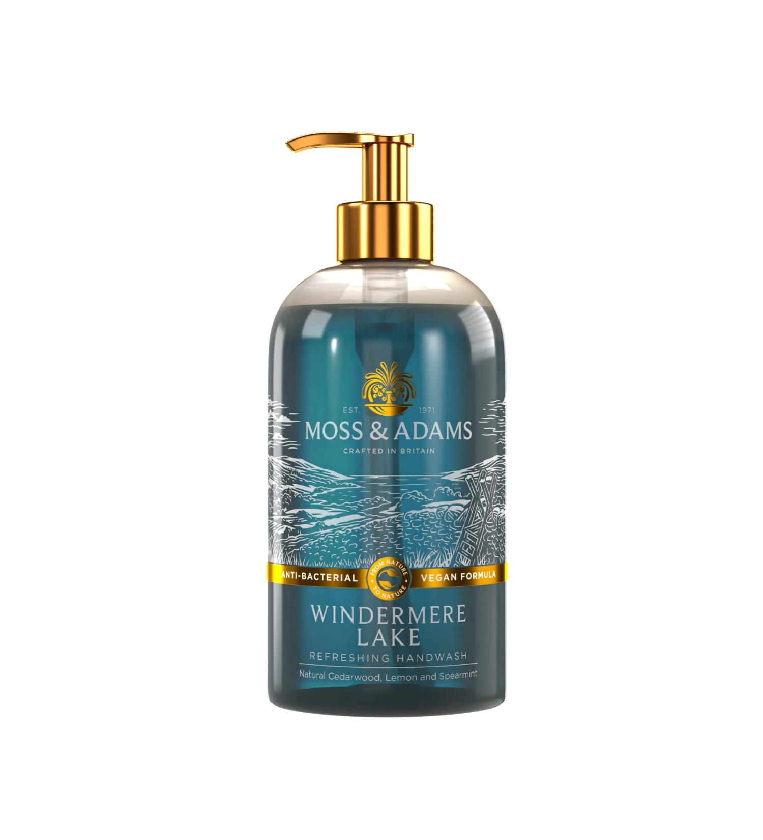 Moss & Adams Refreshing Antibacterial Vegan Handwash Windermere Lake Cedarwood 500ml - Buy Online on GoSupps.com