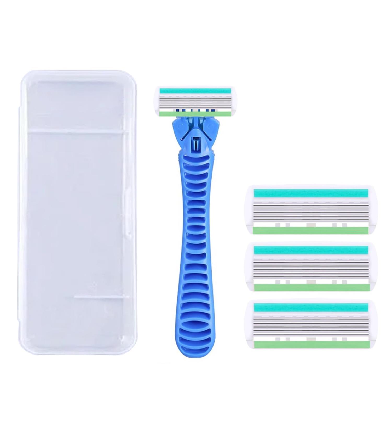 Gaobangm Women's Razor with 3 Replacement Blades - Skin-Friendly & Stylish for Armpit & Pubic Hair - 5.5 x 15 cm - Blue - Buy Online on GoSupps.com