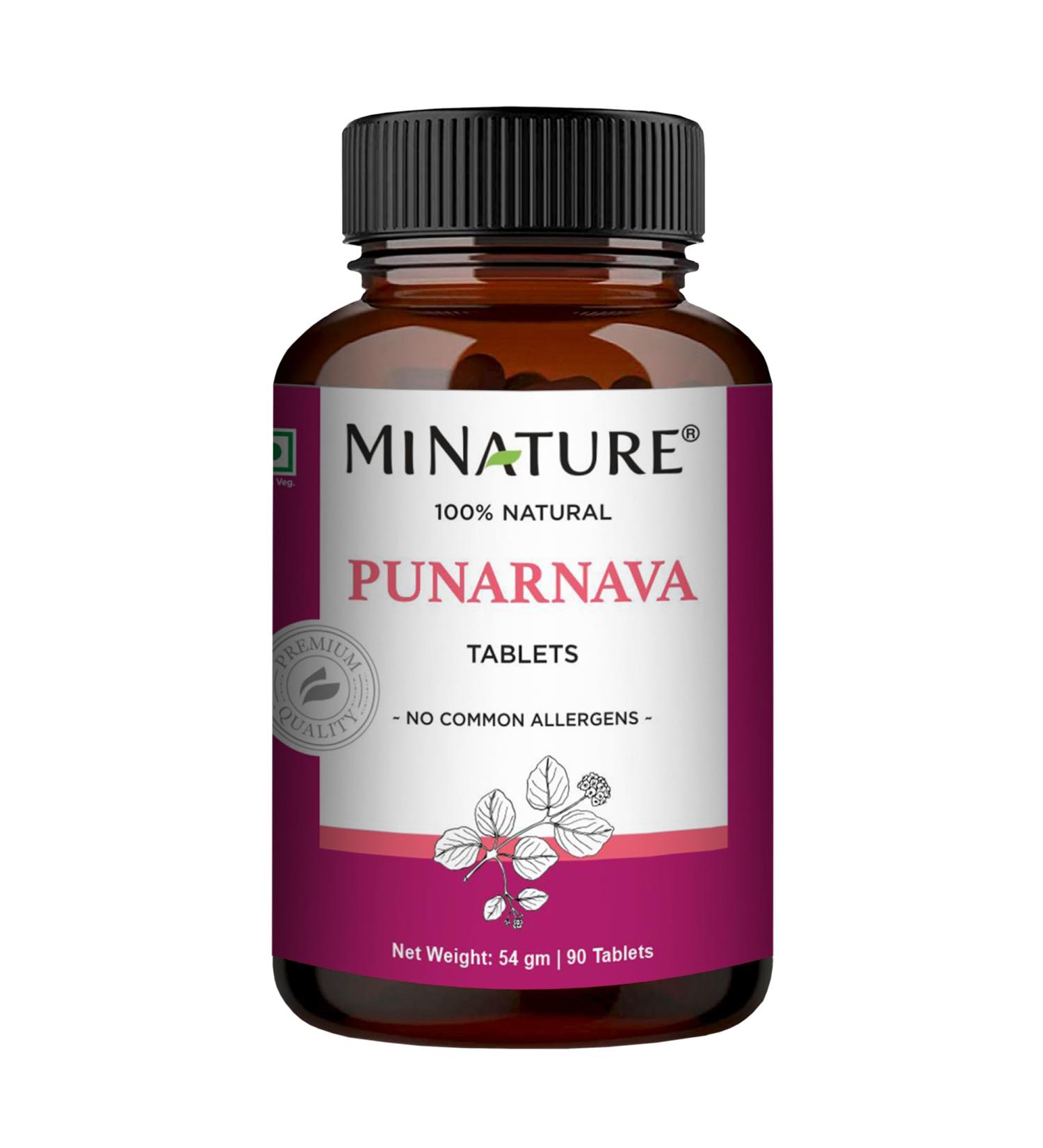 Punarnava Tablets by mi Nature| 90 Tablets 1000 mg| 45 Days Supply| Herbal Tablets| Vegan | Boerhaavia diffusa| from India - Buy Online on GoSupps.com
