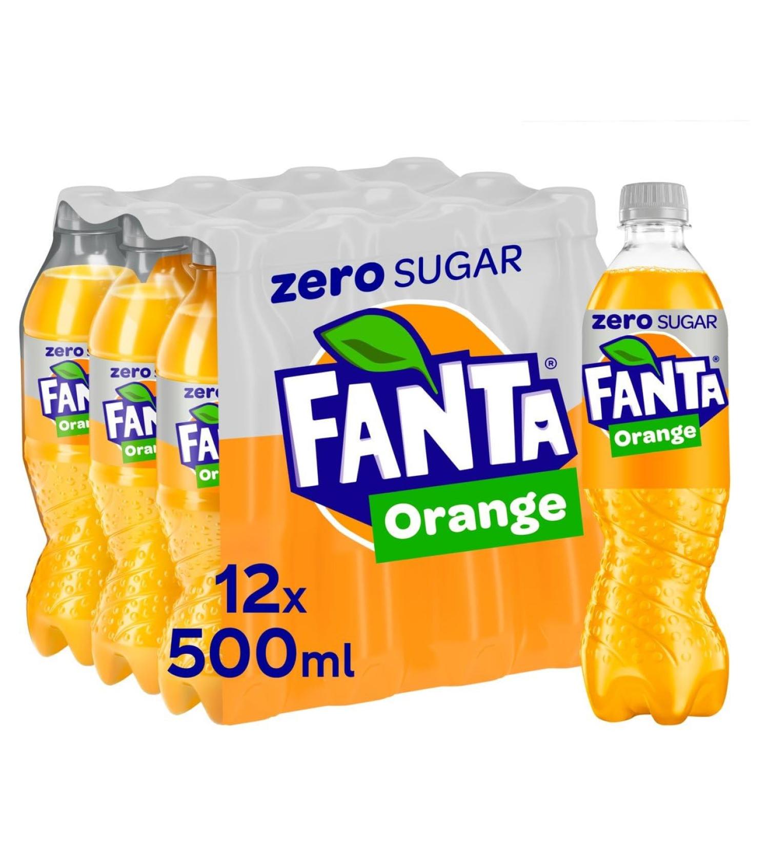 Fanta Orange Zero No Sugar 500ml (24 Bottles) Orange 24 Bottles