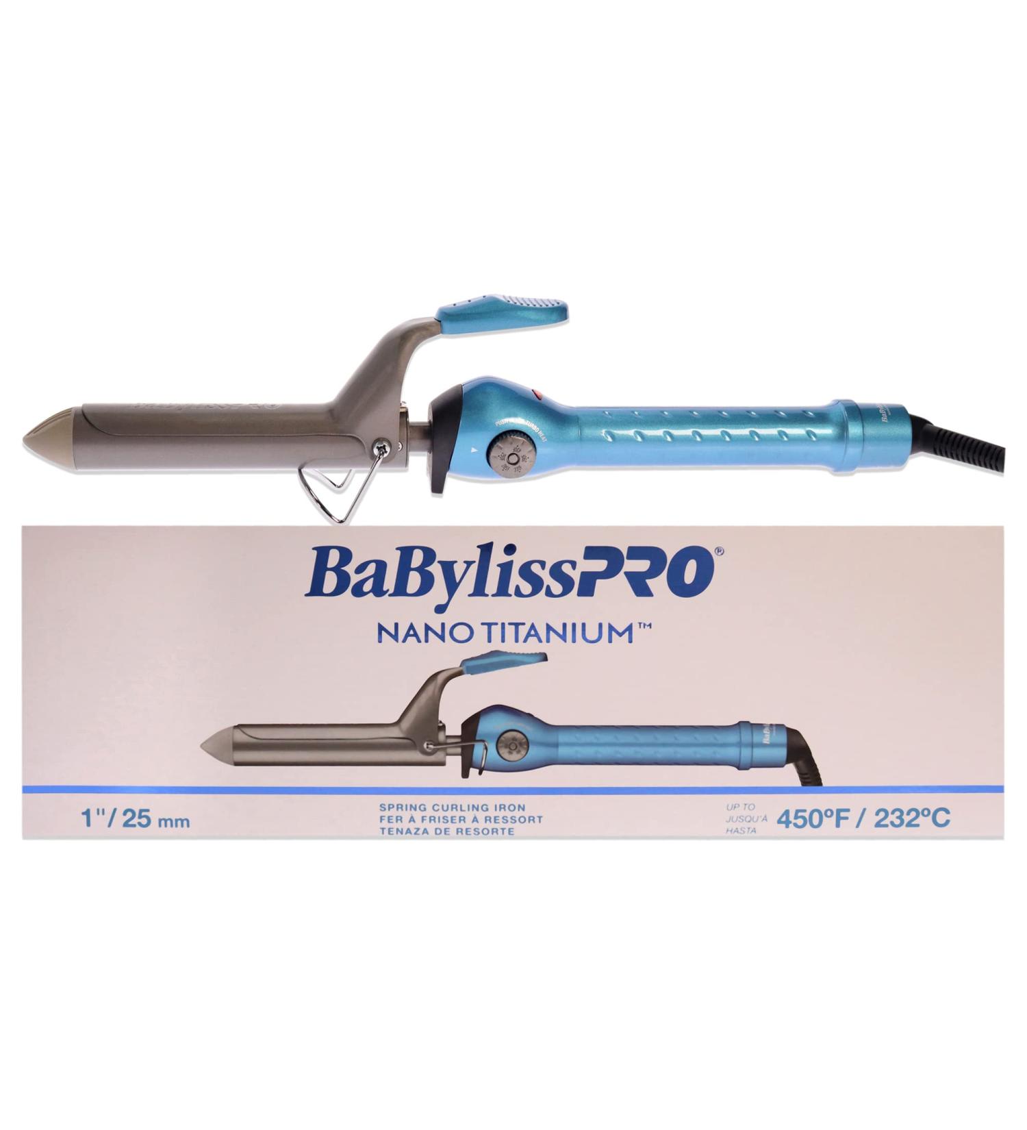 BaBylissPRO Nano Titanium Professional Curling Iron with Extended Barrel Perfect for Longer Hair 1 inch Blue