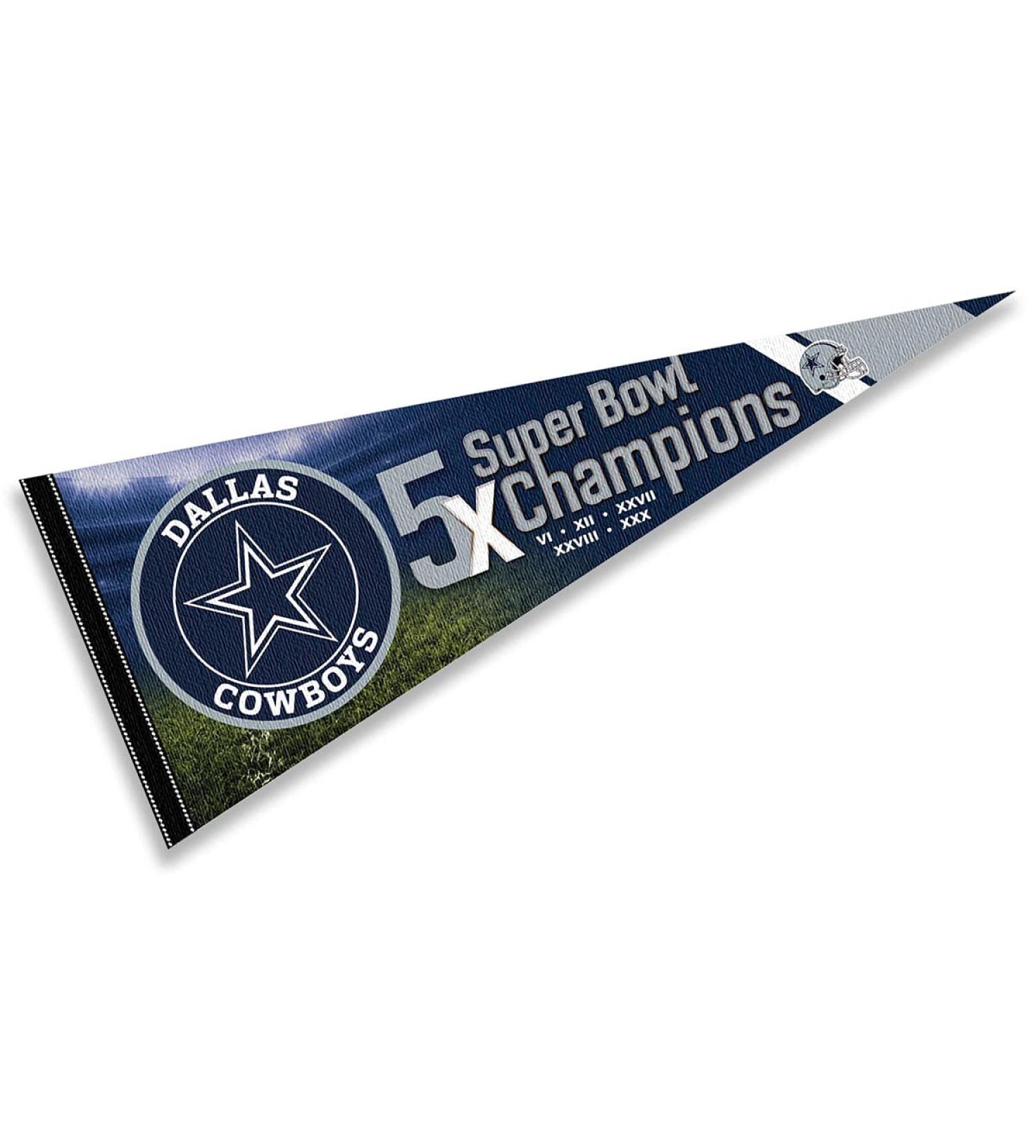 WinCraft Dallas Cowboys 5-Time Super Bowl Champions Pennant Flag - International Shipping Available - Buy Online on GoSupps.com