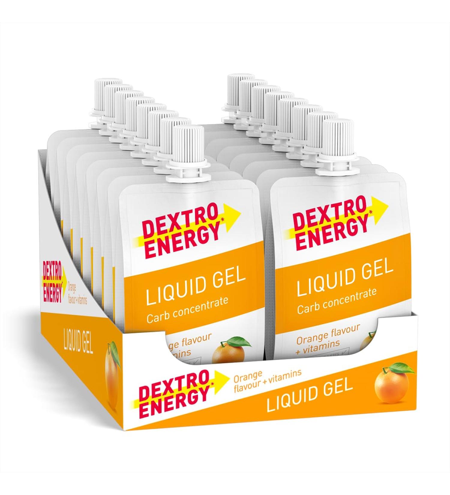 Dextro Energy Liquid Gel Orange + Vitamins - 18x60ml | Boost Energy with Grape Sugar & Vitamin B6 | Fast Carbohydrate Source - Buy Now! - Buy Online on GoSupps.com