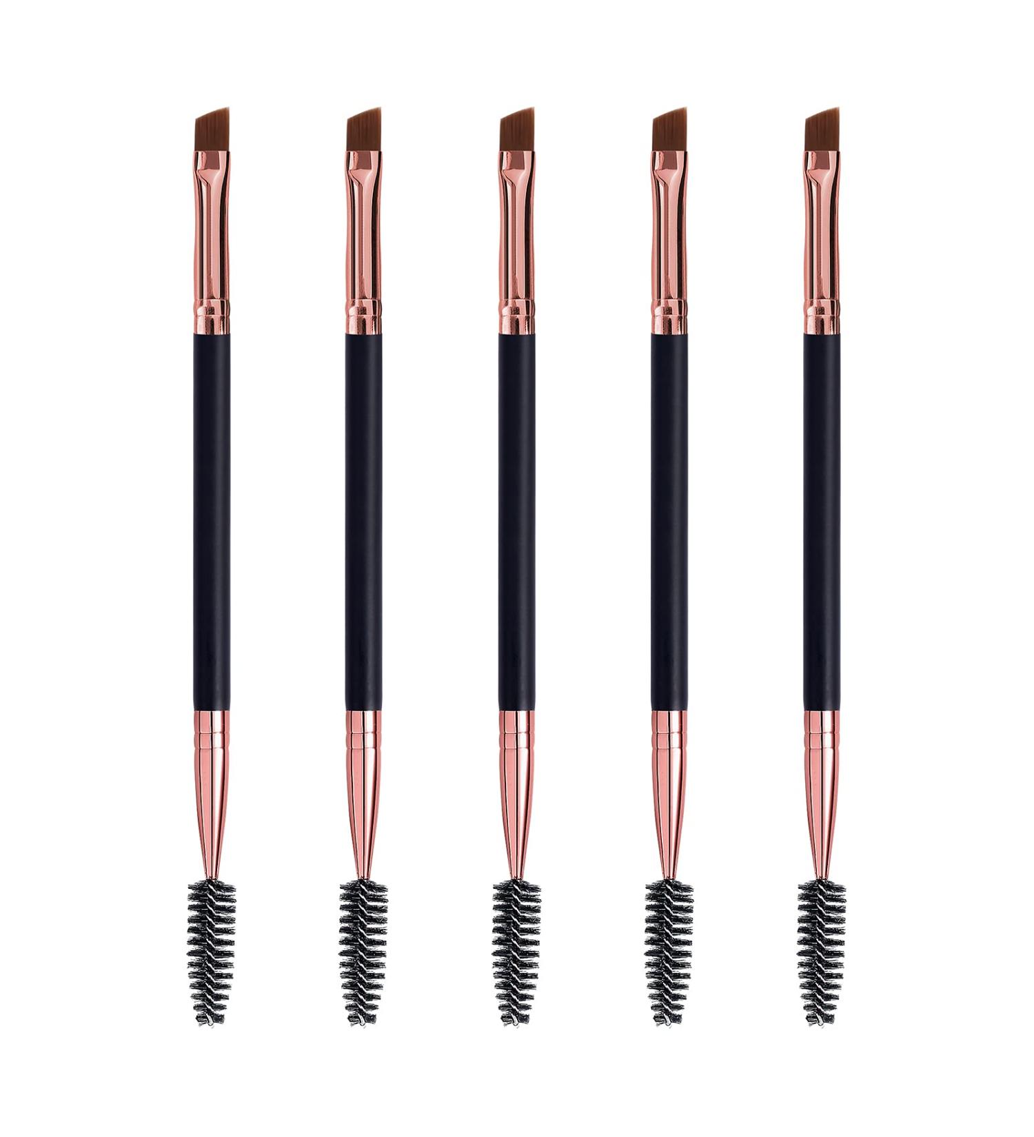 Duo Eyebrow Brush Set - Spoolie and Angled Brow Brushes for Eye Makeup (5pcs, Black) - Buy Online on GoSupps.com
