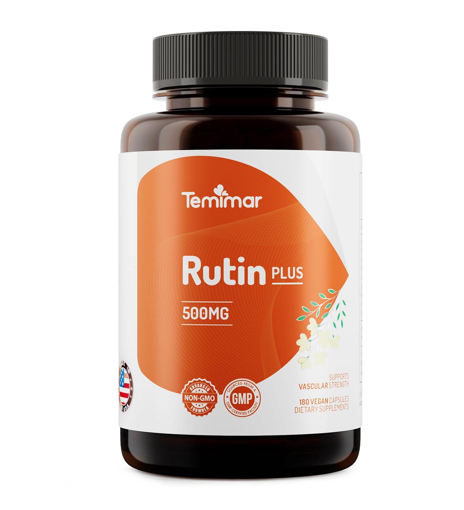 Temimar Rutin 500mg Supplement, Flavonoids Supplements from Sophora Japonica, Supports Vascular Health & Antioxidents, Non-GMO, Gluten-Free, Made in USA, 180 Vegan Capsules - Buy Online on GoSupps.com