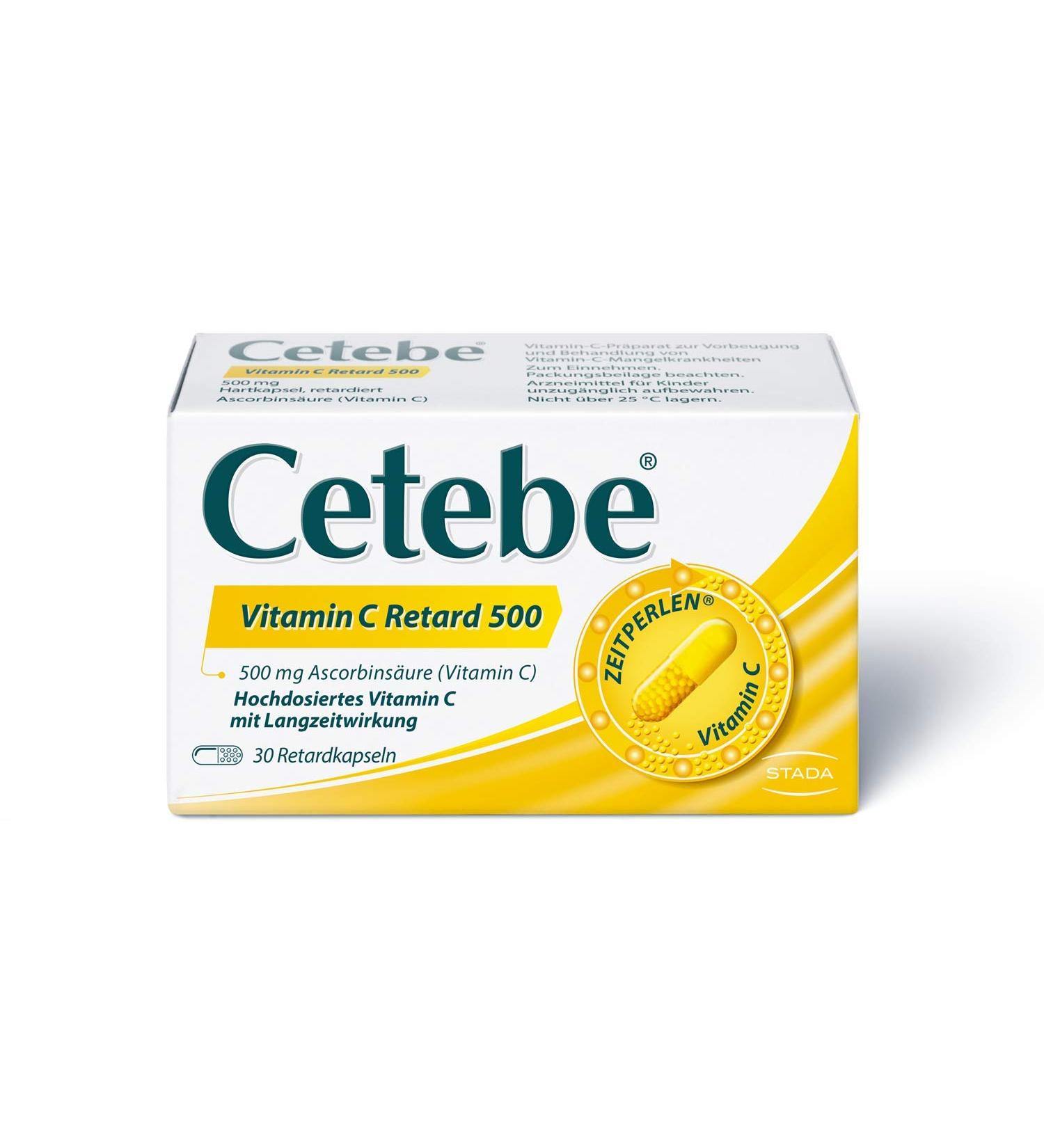 Cetebe Vitamin C Retard 500 - High-Dose Sustained-Release Vitamin C Capsules (30 pcs) - Fast International Shipping - Buy Online on GoSupps.com