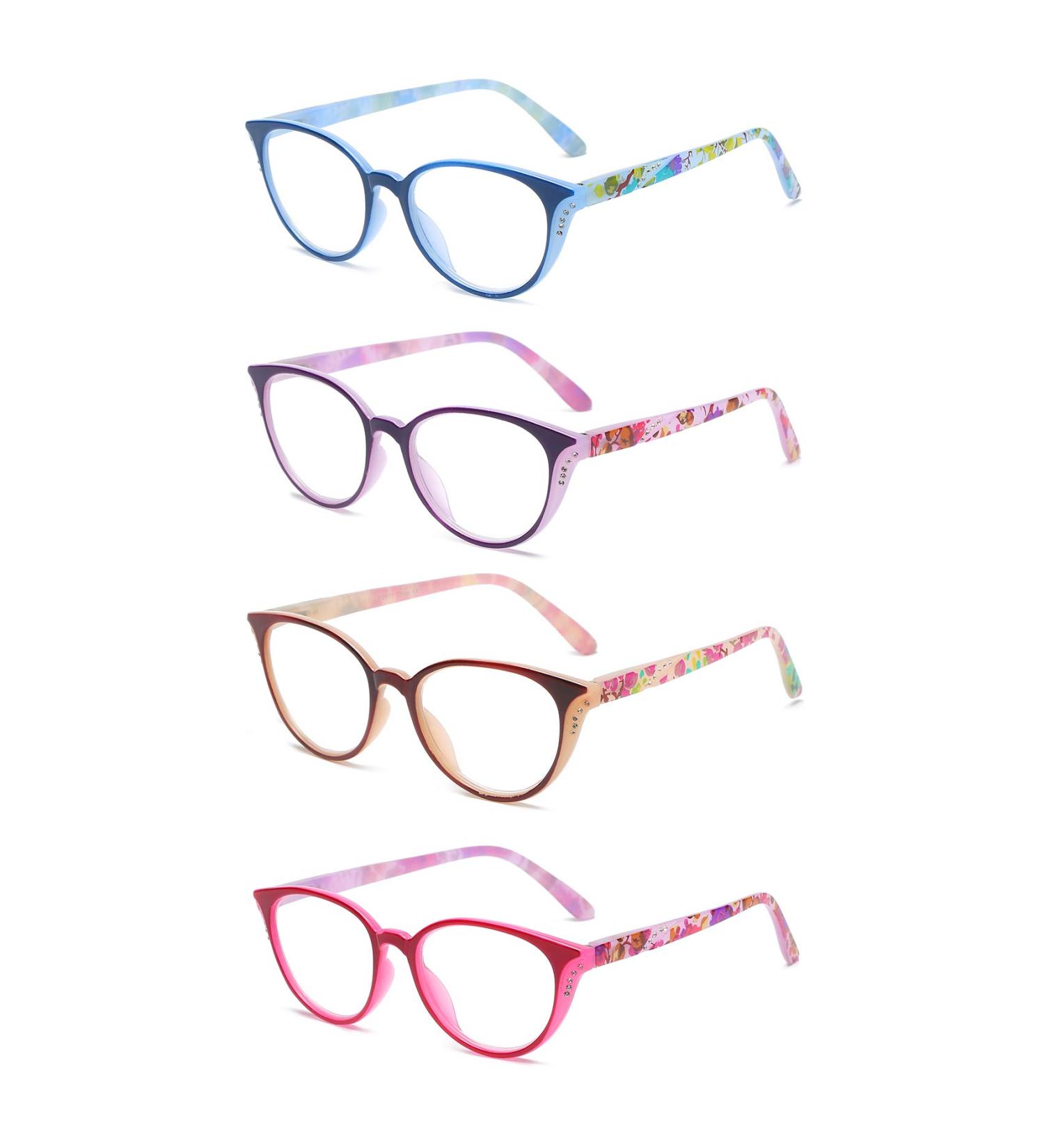Shop 100 Classic 4 Pack Ladies Cateye Reading Glasses - Floral Design Spring Hinges 2.00 Magnification - Stylish & Comfortable Eyewear for Women - International Shipping Available - Buy Online on GoSupps.com