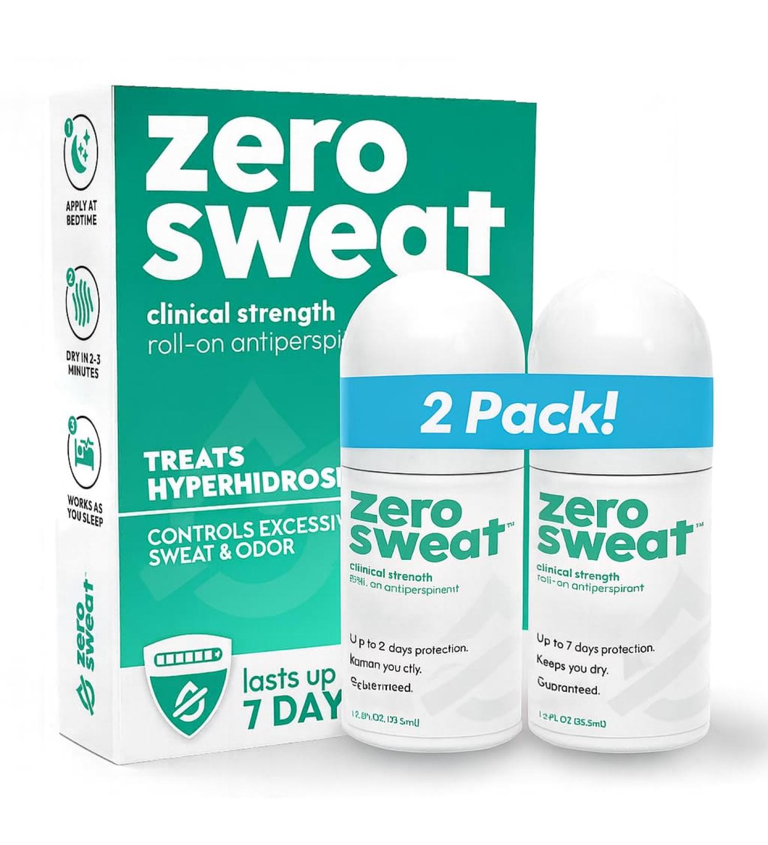 ZeroSweat Antiperspirant Deodorant | Clinical Strength Hyperhidrosis - 2 Pack (1 Fl Oz each) - Buy Online on GoSupps.com