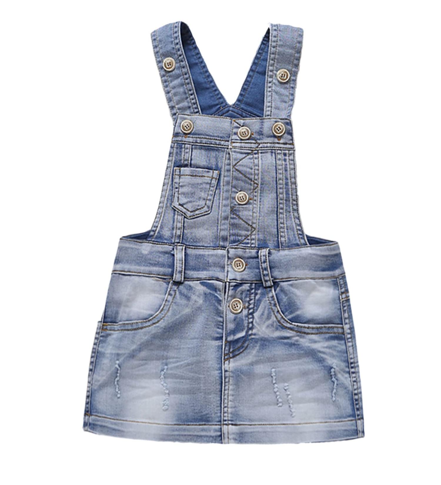 KIDSCOOL SPACE Baby Denim Overalls Dress | Little Girls Jean Jumper | Light Blue 12-18 Months - Buy Online on GoSupps.com