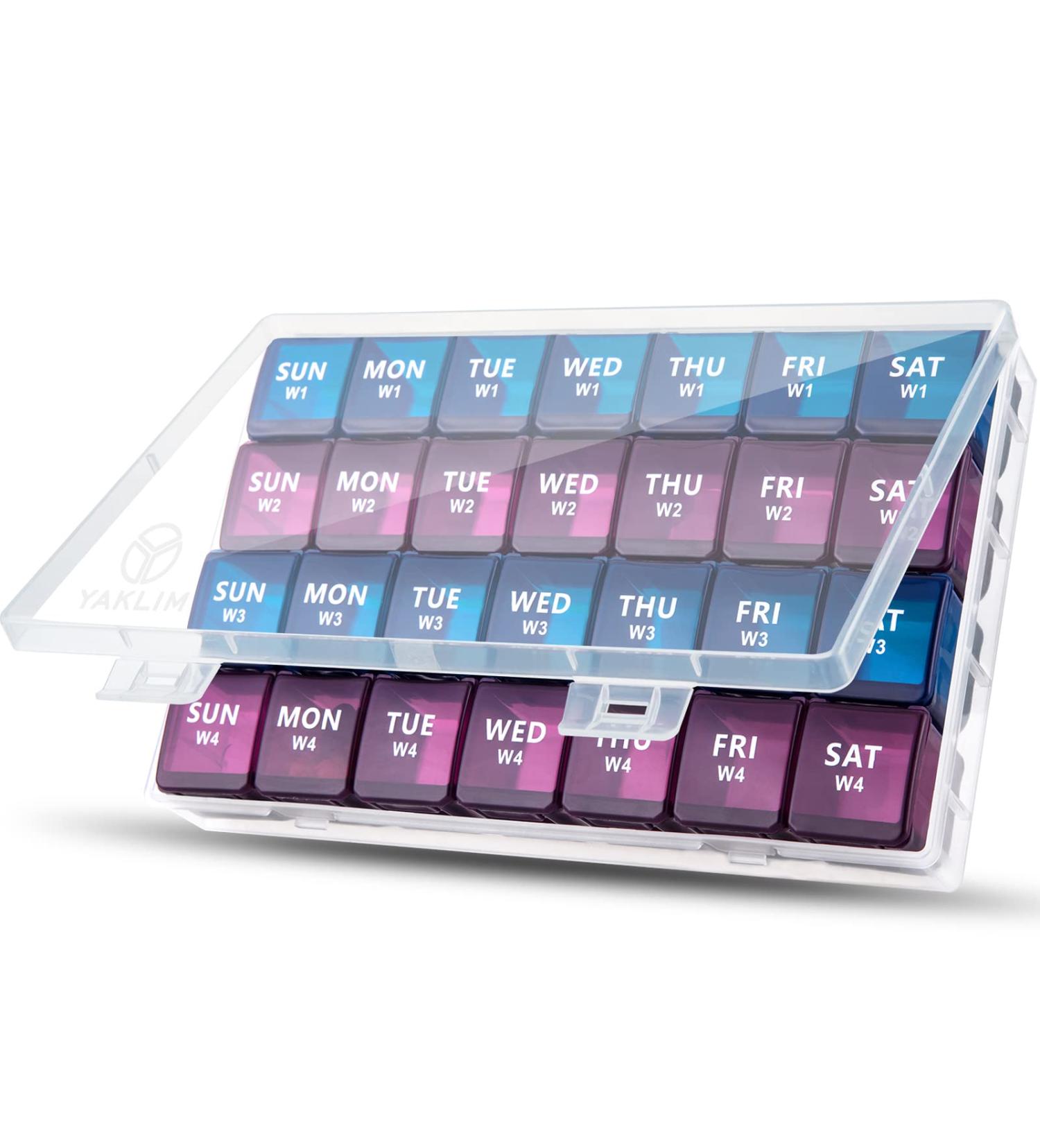 XL Monthly Pill Organizer - 28 Day Pill Box with Large Compartments for Once a Day Medication, Weekly Vitamin Organizer for Daily Pill Keeper - Buy Online on GoSupps.com